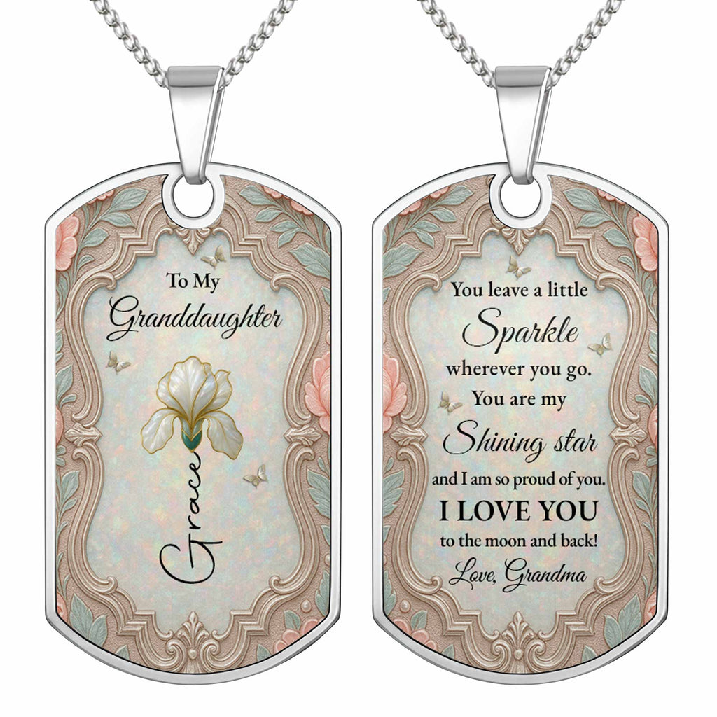 Personalized Custom Dog Tag Necklace Granddaughter Birth Flower Gift Dog Tag Necklace GradoCreations