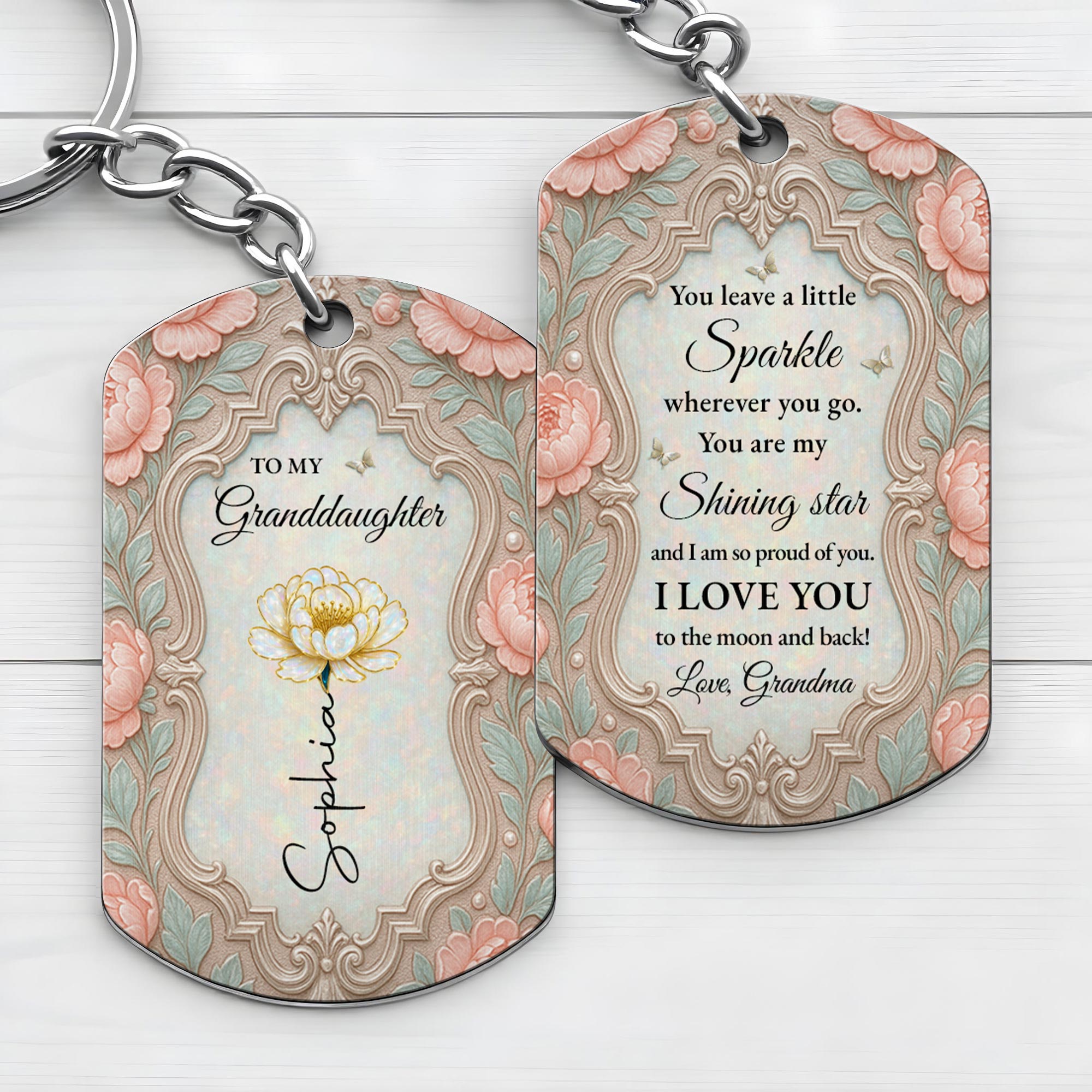 Personalized Stainless Steel Keychain for Granddaughter Gift Stainless Steel Keychain GradoCreations