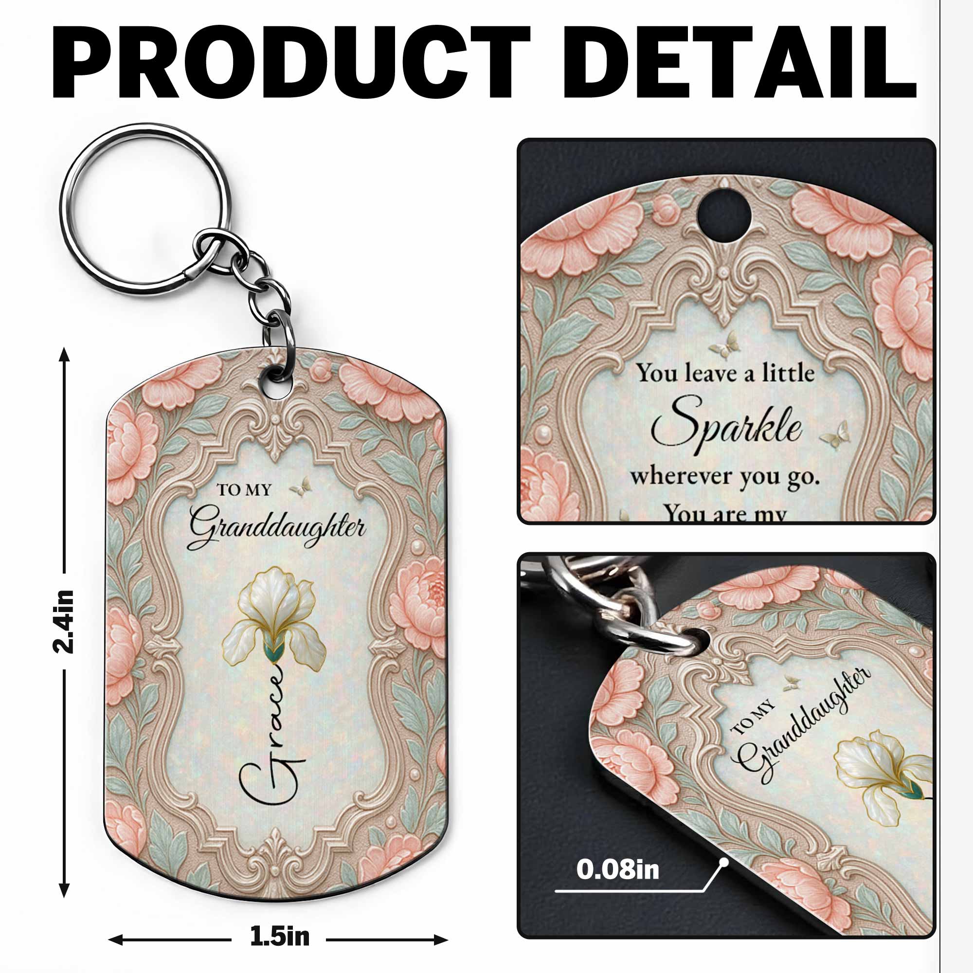 Personalized Stainless Steel Keychain for Granddaughter Gift Stainless Steel Keychain GradoCreations