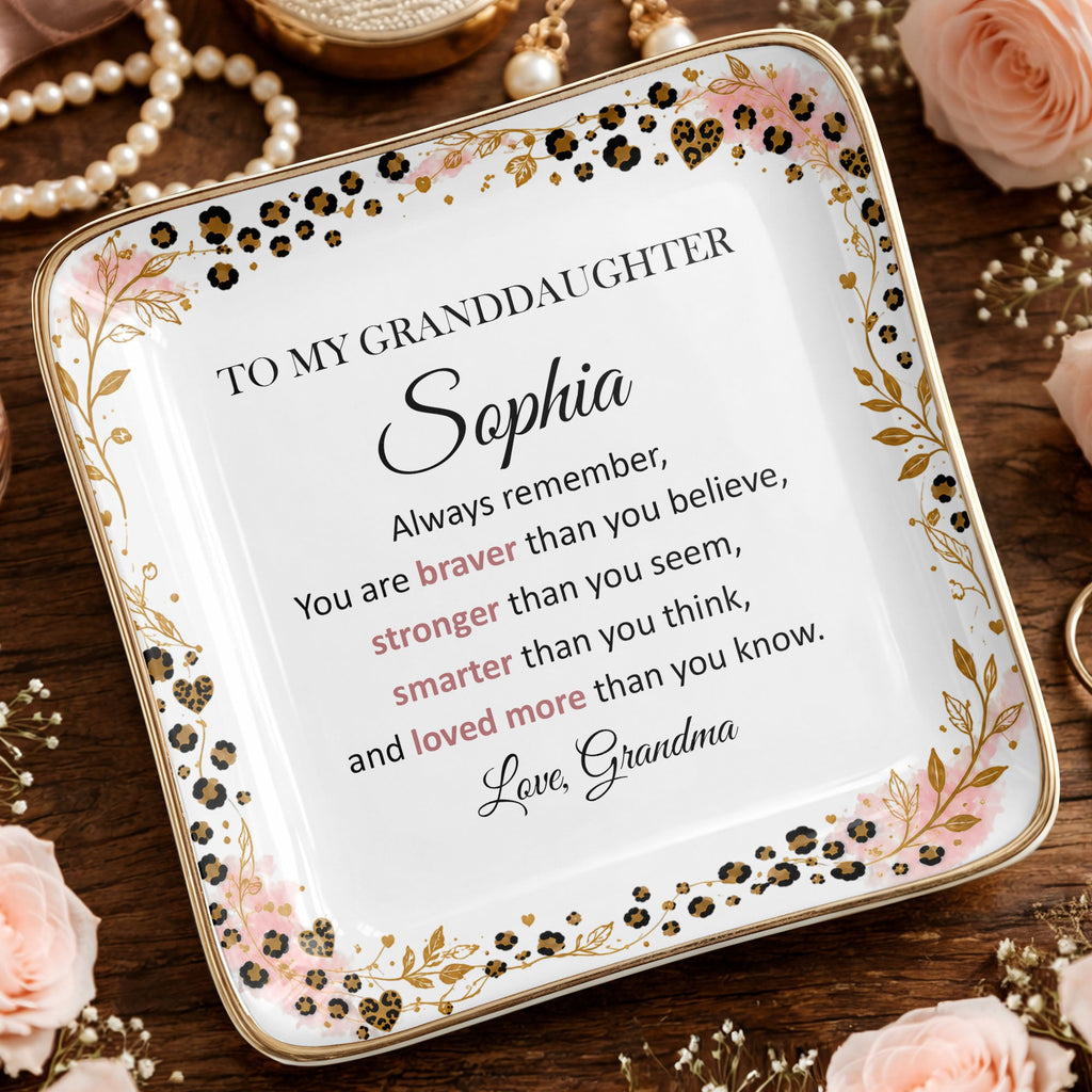 Personalized Square Ceramic Jewelry Dish for Granddaughter Gift Jewelry Dish GradoCreations