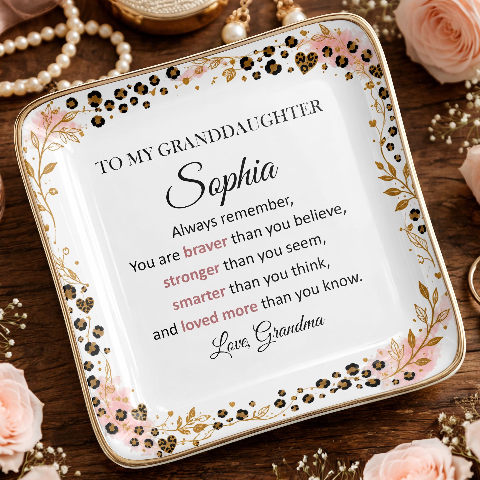 Personalized Square Ceramic Jewelry Dish for Granddaughter Gift Jewelry Dish GradoCreations