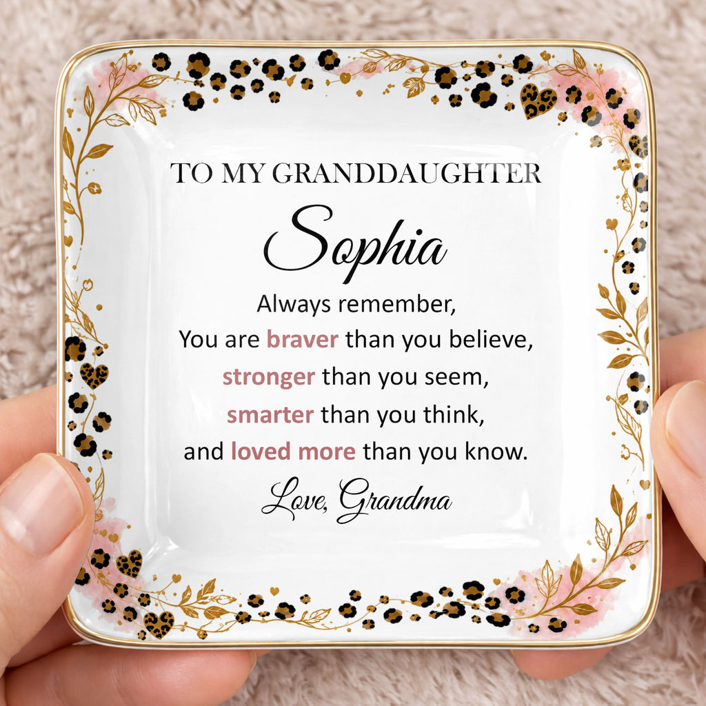 Personalized Square Ceramic Jewelry Dish for Granddaughter Gift Jewelry Dish GradoCreations