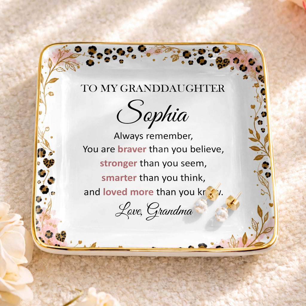 Personalized Square Ceramic Jewelry Dish for Granddaughter Gift Jewelry Dish GradoCreations