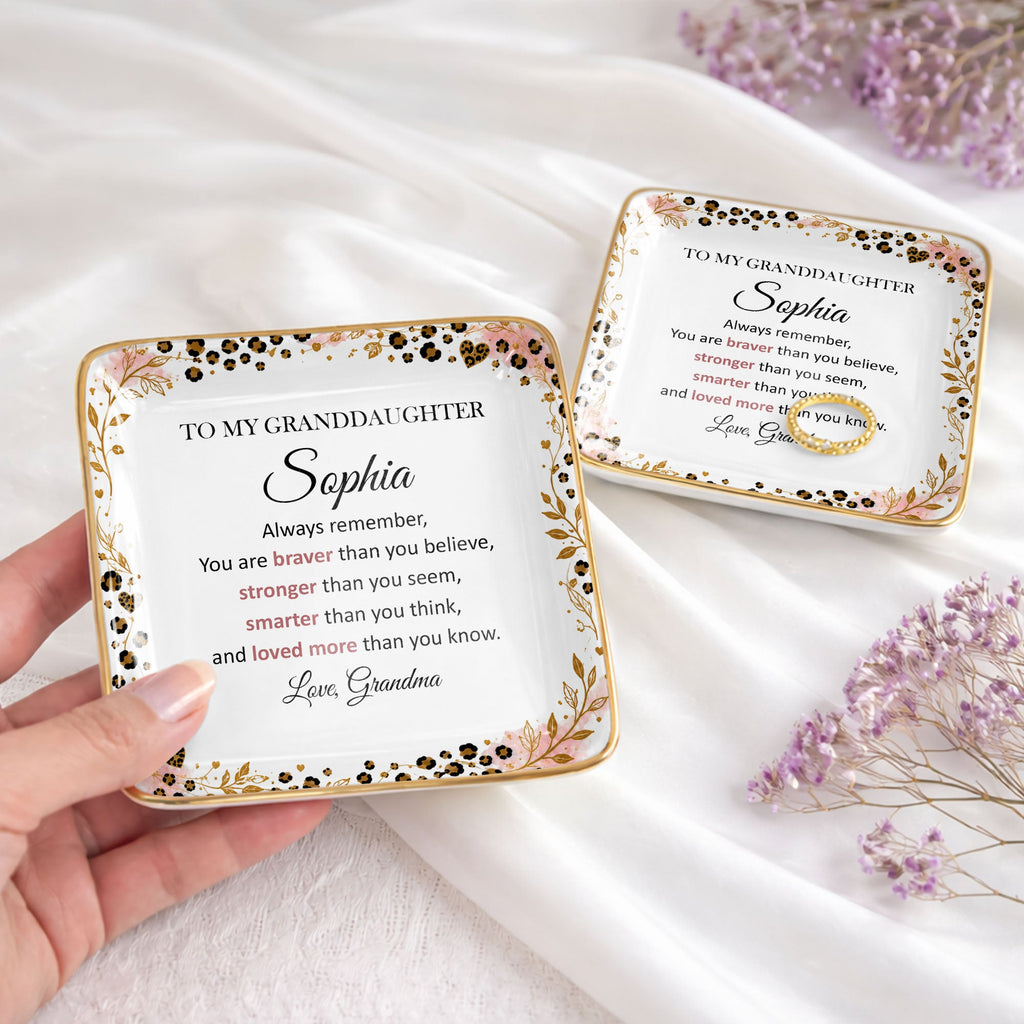 Personalized Square Ceramic Jewelry Dish for Granddaughter Gift Jewelry Dish GradoCreations