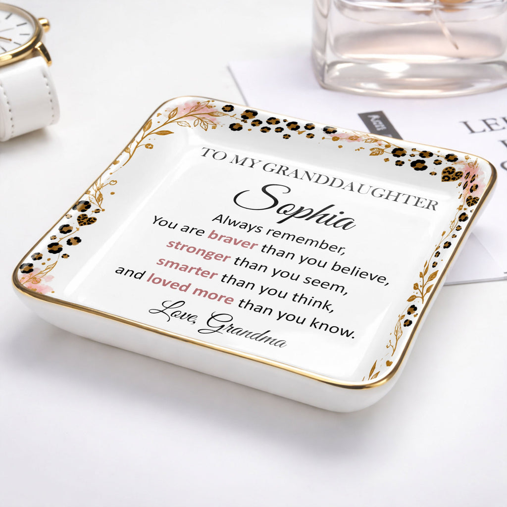 Personalized Square Ceramic Jewelry Dish for Granddaughter Gift Jewelry Dish GradoCreations