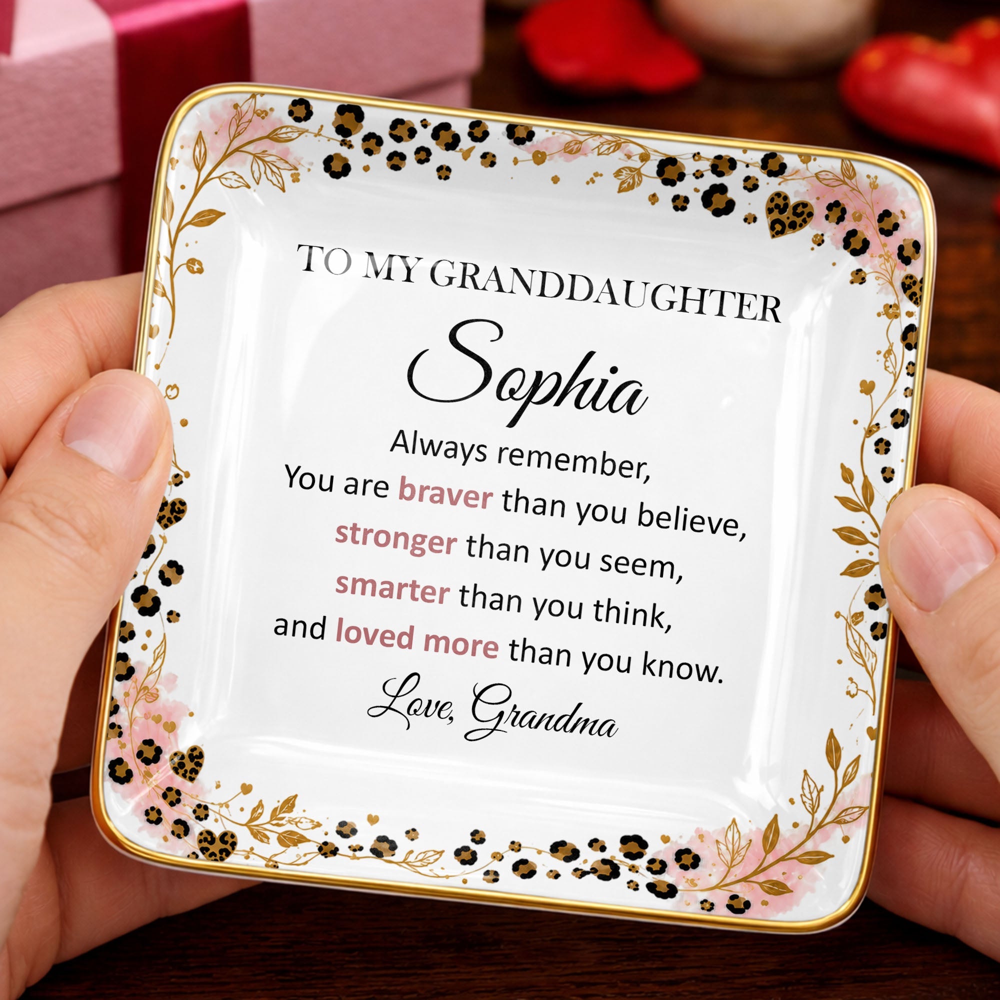 Personalized Square Ceramic Jewelry Dish for Granddaughter Gift Jewelry Dish GradoCreations