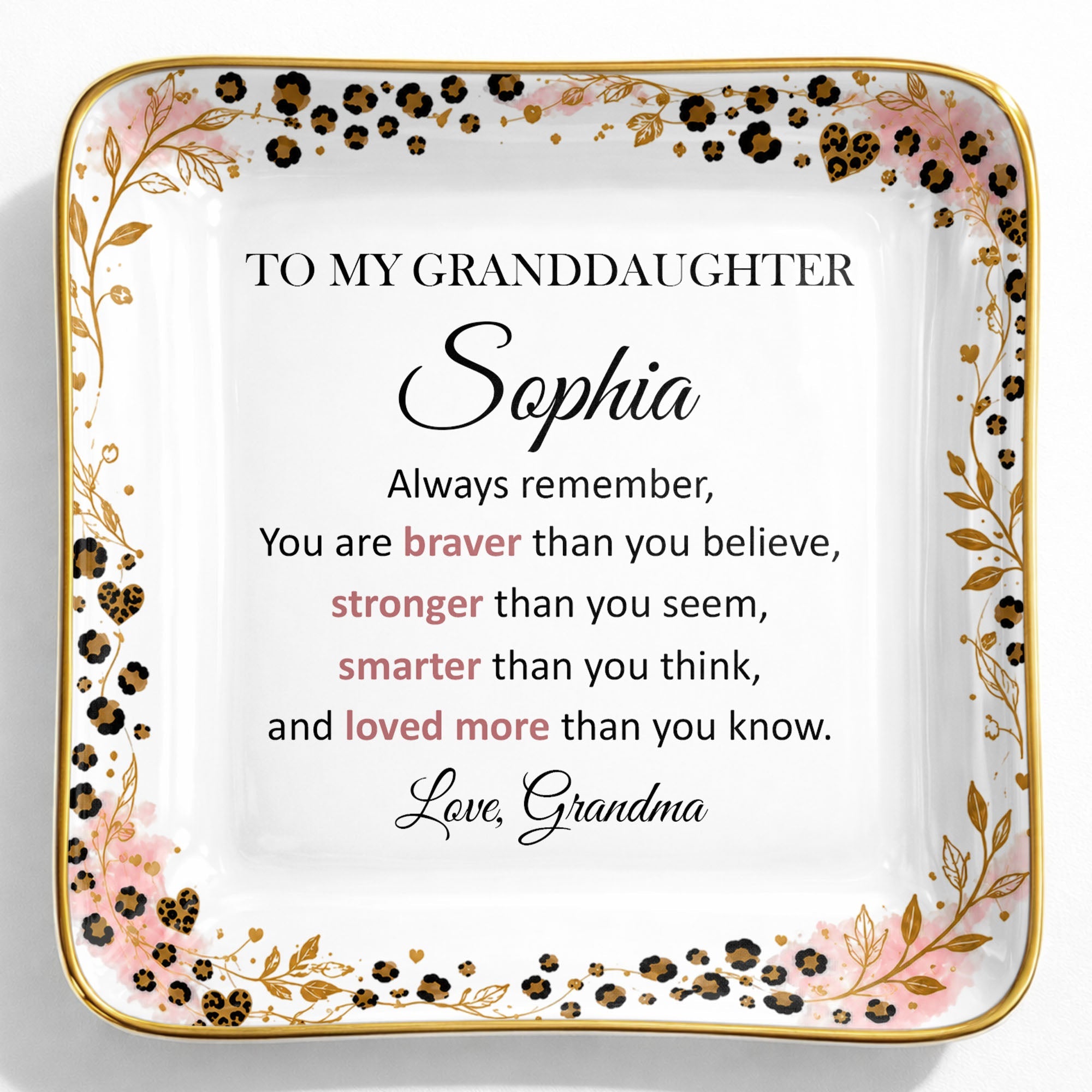 Personalized Square Ceramic Jewelry Dish for Granddaughter Gift Jewelry Dish GradoCreations