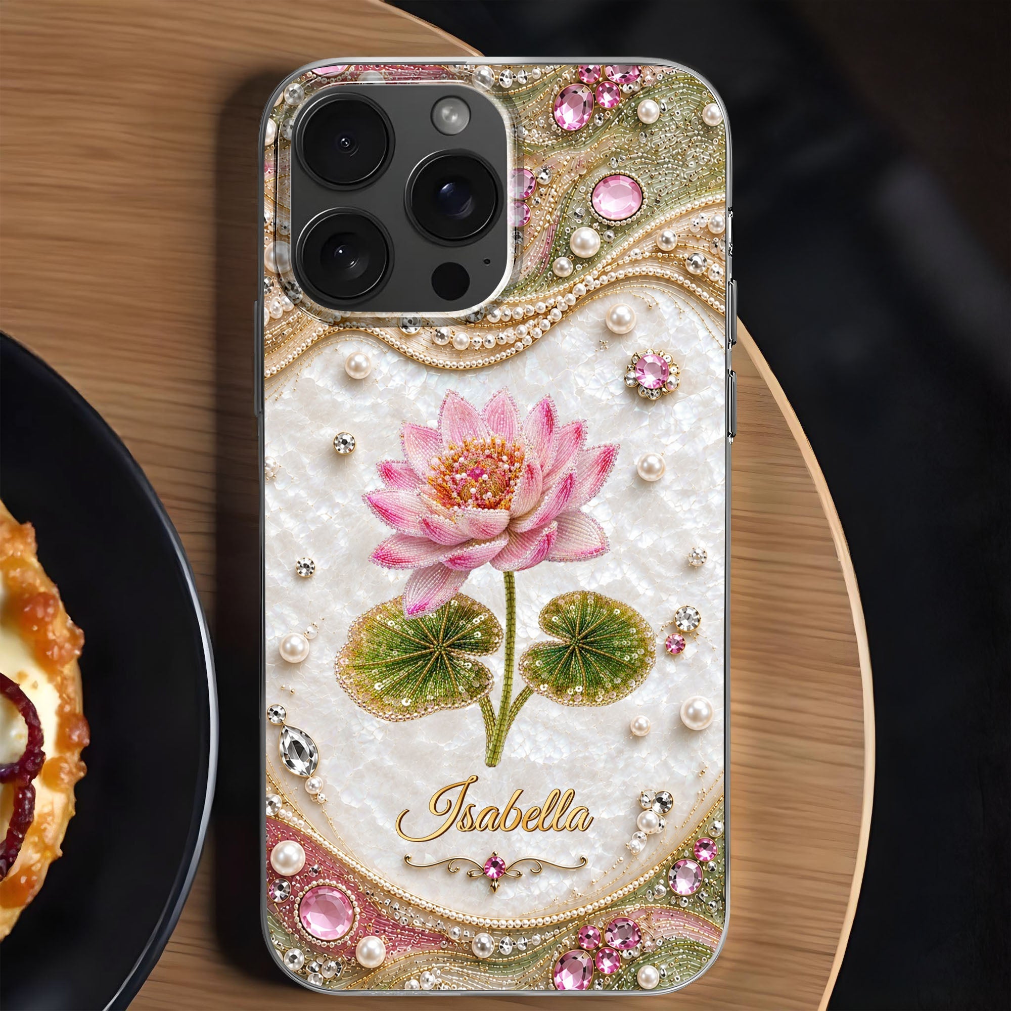 Personalized Clear Phone Case Custom Lotus Flower Gift for Mom Clear Phone Case GradoCreations
