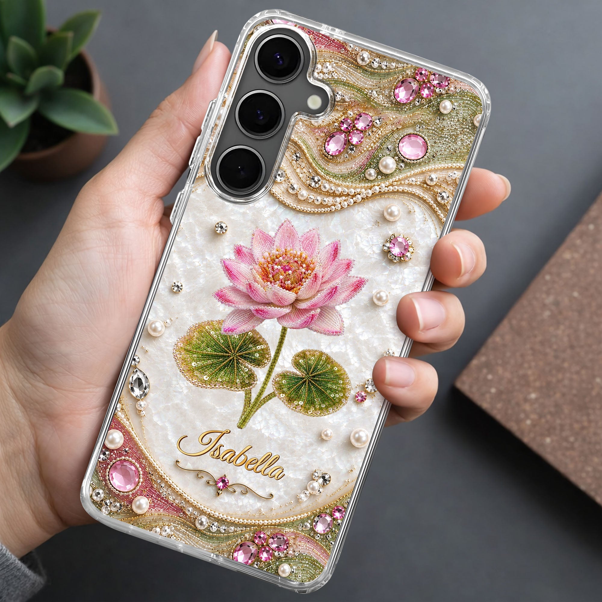 Personalized Clear Phone Case Custom Lotus Flower Gift for Mom Clear Phone Case GradoCreations