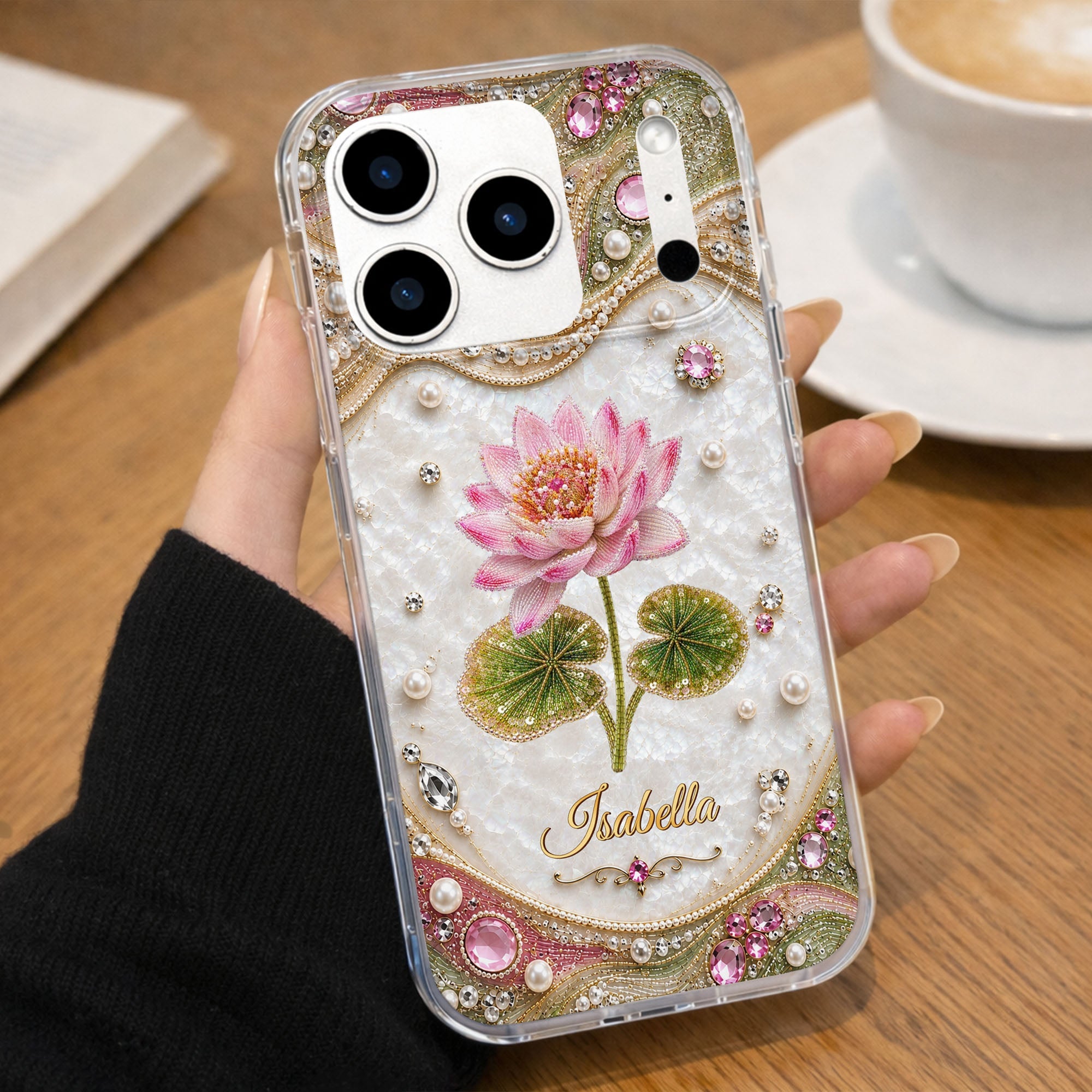 Personalized Clear Phone Case Custom Lotus Flower Gift for Mom Clear Phone Case GradoCreations