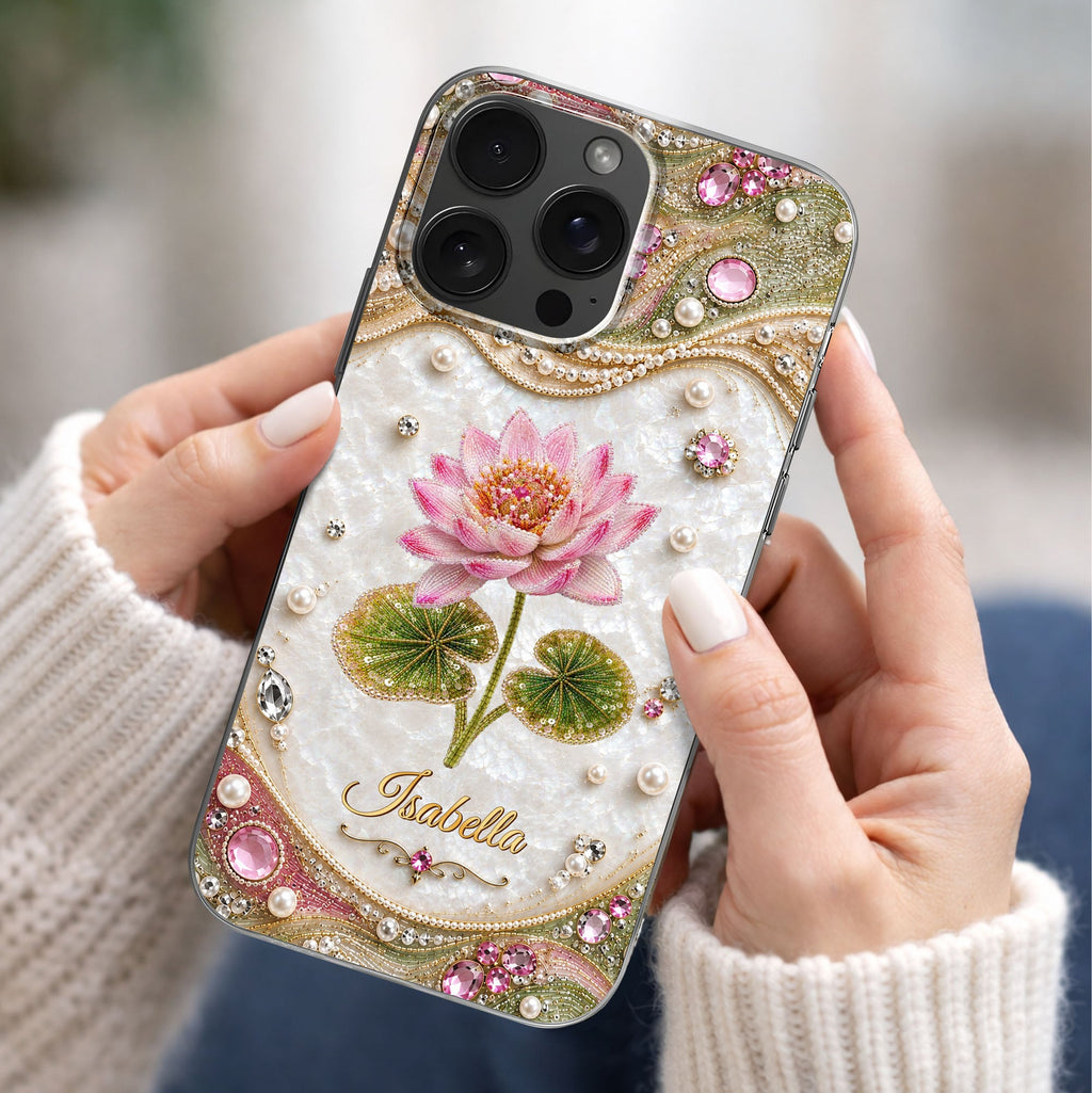 Personalized Clear Phone Case Custom Lotus Flower Gift for Mom Clear Phone Case GradoCreations