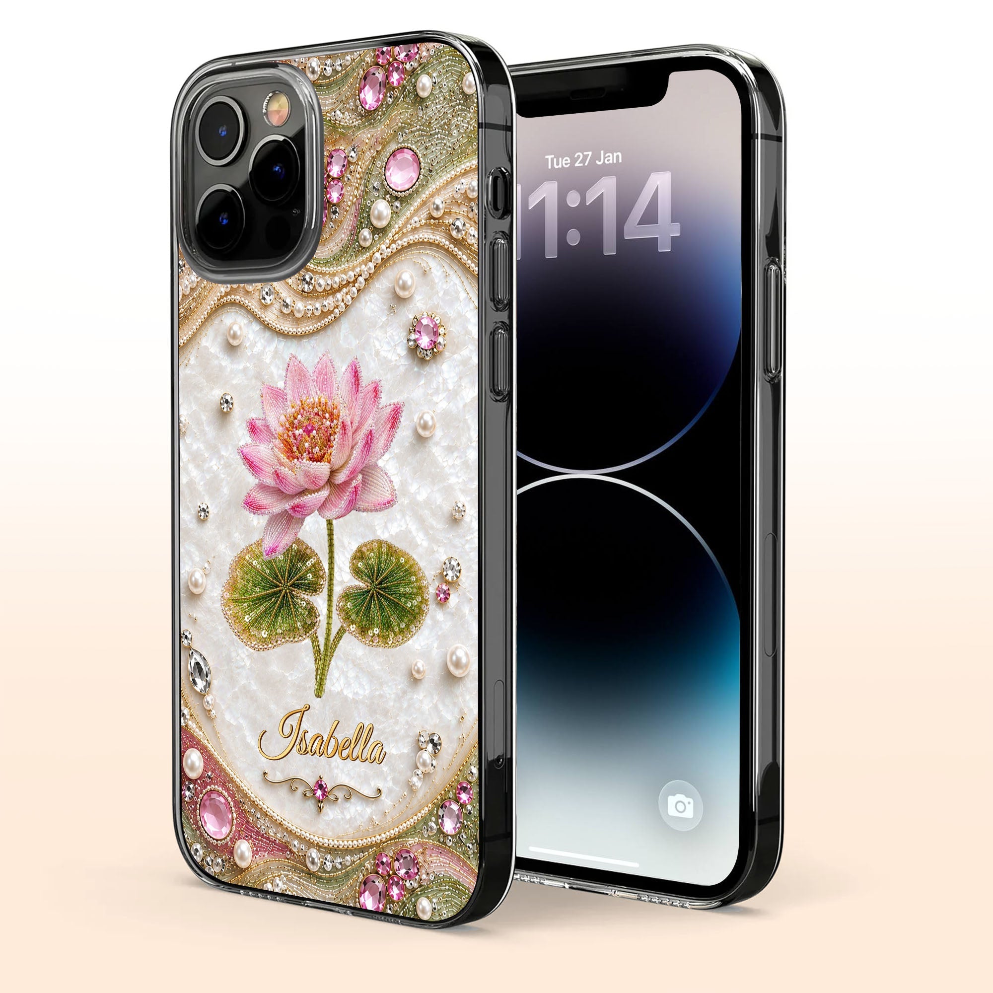 Personalized Clear Phone Case Custom Lotus Flower Gift for Mom Clear Phone Case GradoCreations