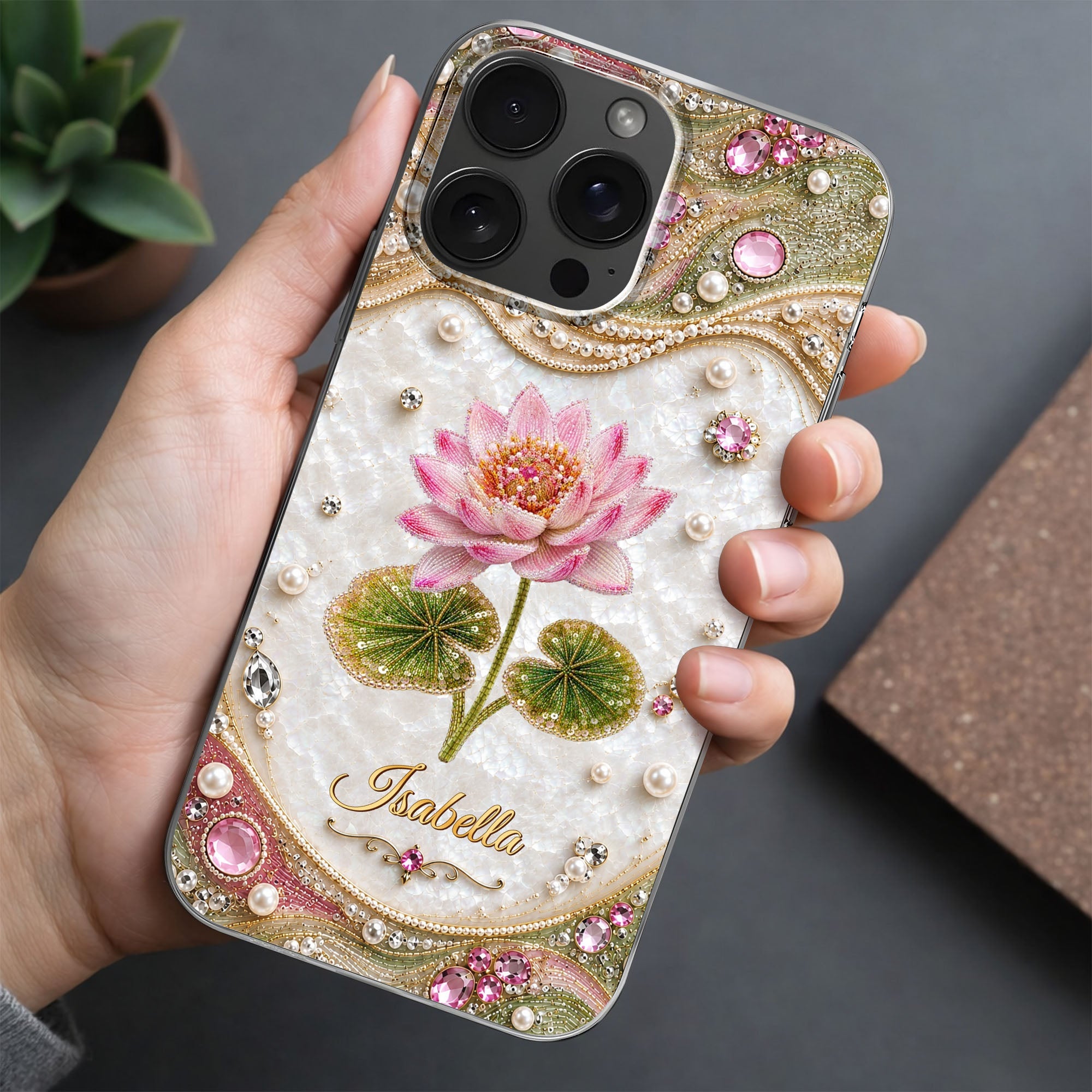 Personalized Clear Phone Case Custom Lotus Flower Gift for Mom Clear Phone Case GradoCreations