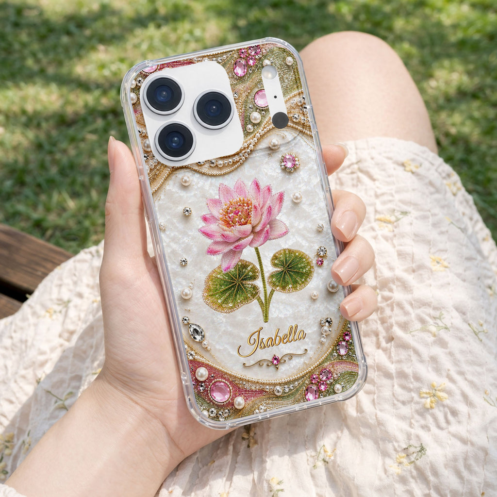 Personalized Clear Phone Case Custom Lotus Flower Gift for Mom Clear Phone Case GradoCreations