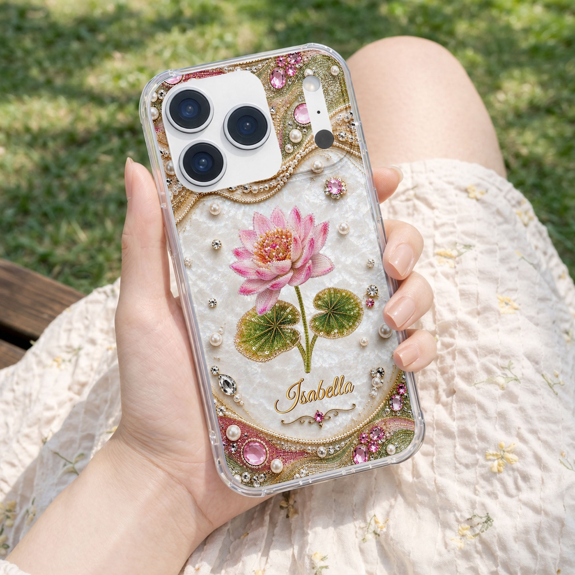 Personalized Clear Phone Case Custom Lotus Flower Gift for Mom Clear Phone Case GradoCreations