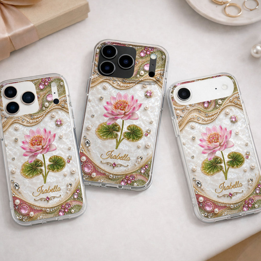 Personalized Clear Phone Case Custom Lotus Flower Gift for Mom Clear Phone Case GradoCreations