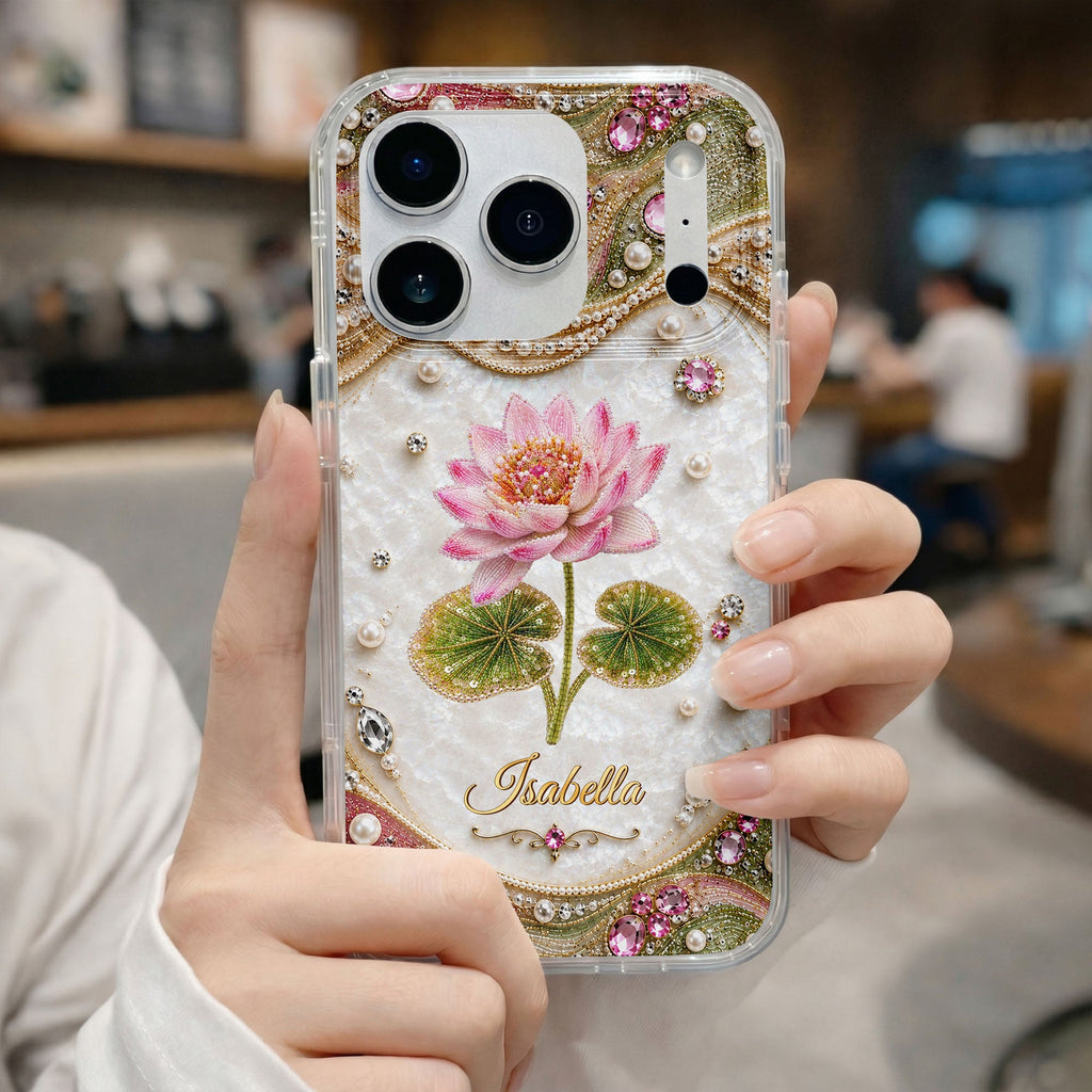 Personalized Clear Phone Case Custom Lotus Flower Gift for Mom Clear Phone Case GradoCreations