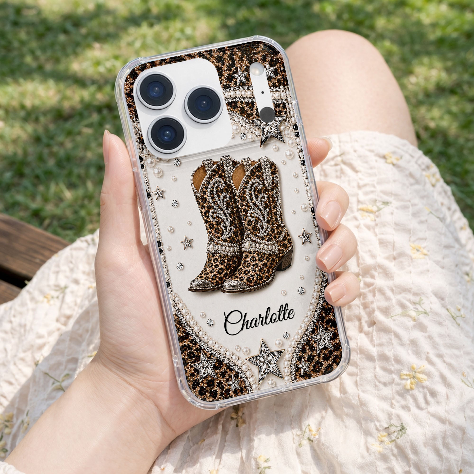 Personalized Clear Phone Case Chic Leopard Print Gift for Granddaughter Clear Phone Case GradoCreations