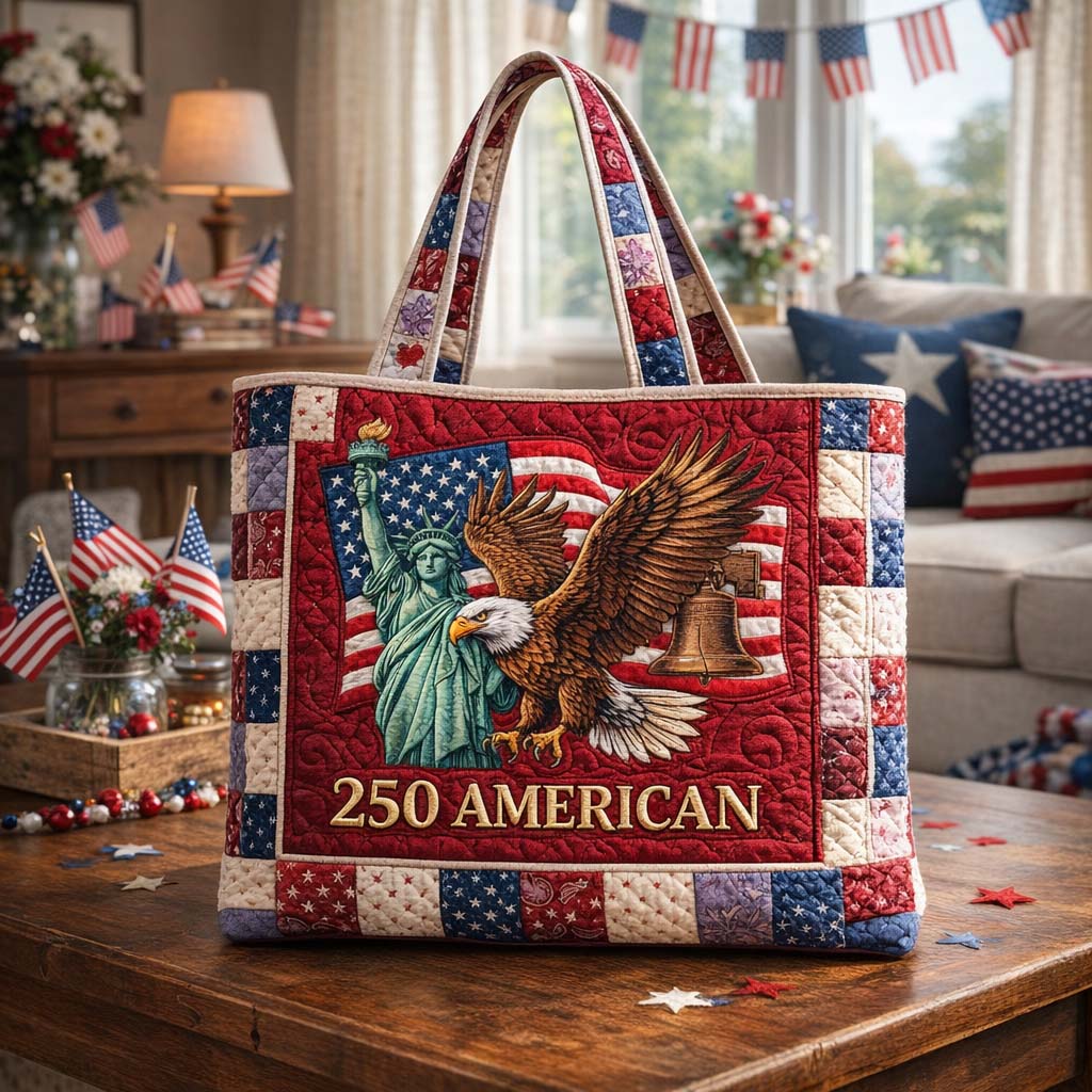 Personalized Patriotic Eagle Quilted Tote Bag Gift for Patriots