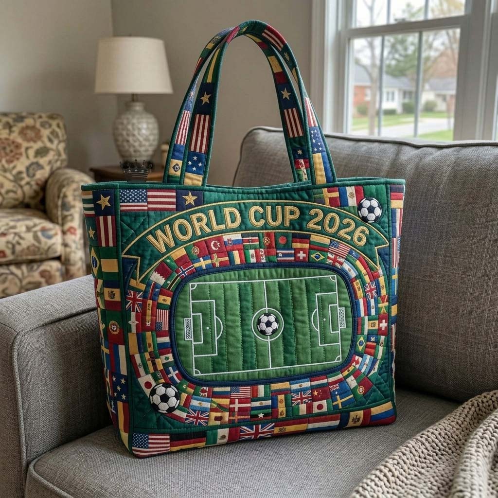 Personalized Quilted Tote Bag with World Cup 2026 Design for Soccer Fans