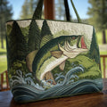 Personalized Quilted Tote Bag with Bass Fish Design - Gift for Fishing Lovers