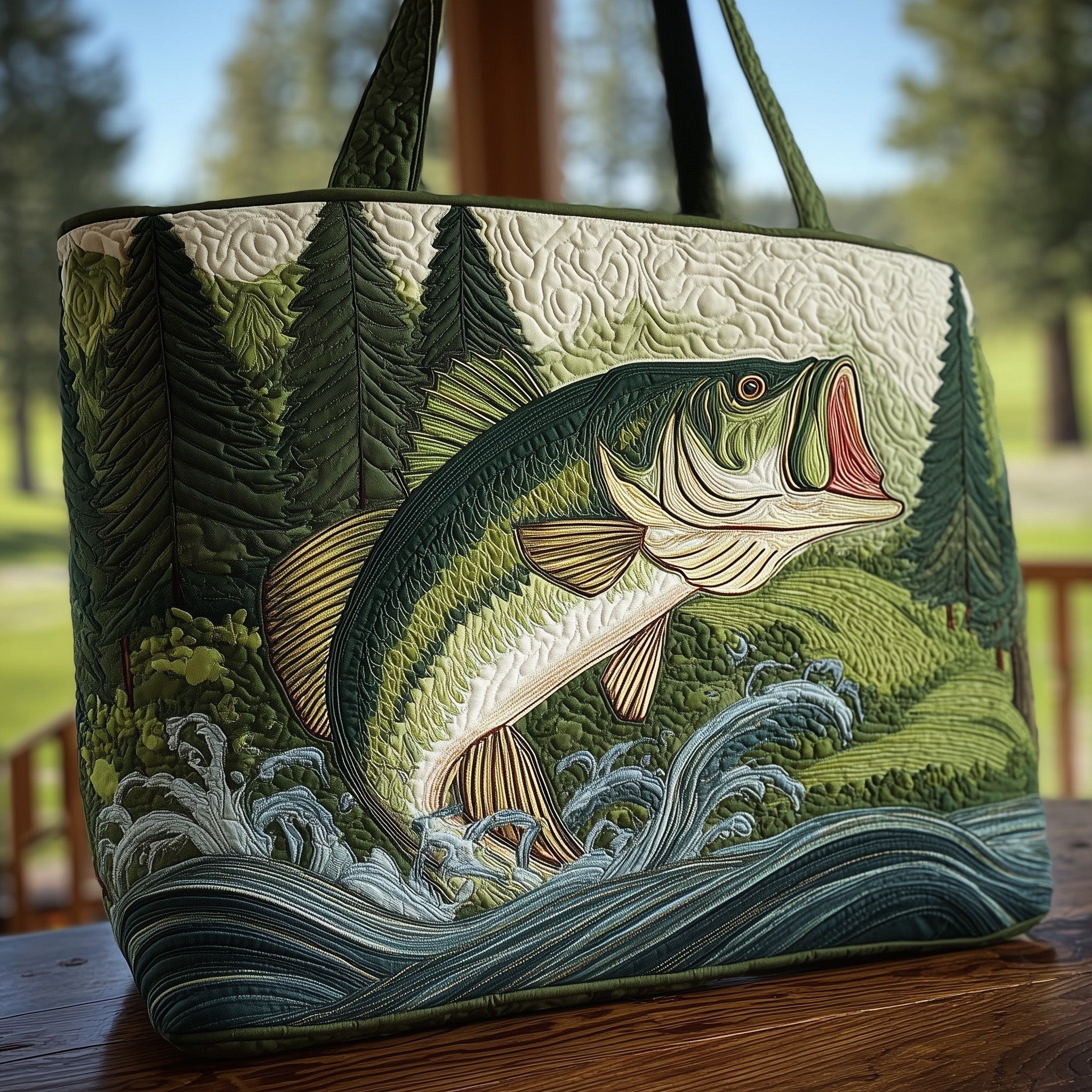 Personalized Quilted Tote Bag with Bass Fish Design - Gift for Fishing Lovers