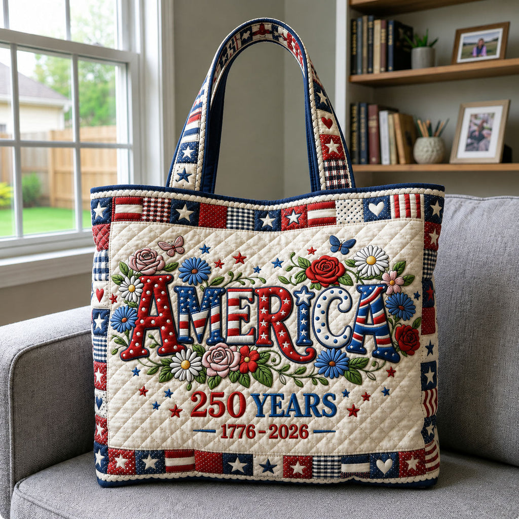 Patriotic Quilted Tote Bag America Floral - Gift for Her