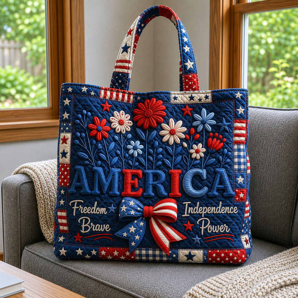 Personalized Patriotic Quilted Tote Bag for 4th of July - Gift for Her