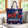 Personalized Patriotic Quilted Tote Bag Floral America 250th Anniversary Gift for Her