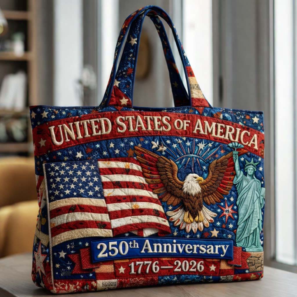 Personalized Quilted Tote Bag American Flag Gift for Patriots