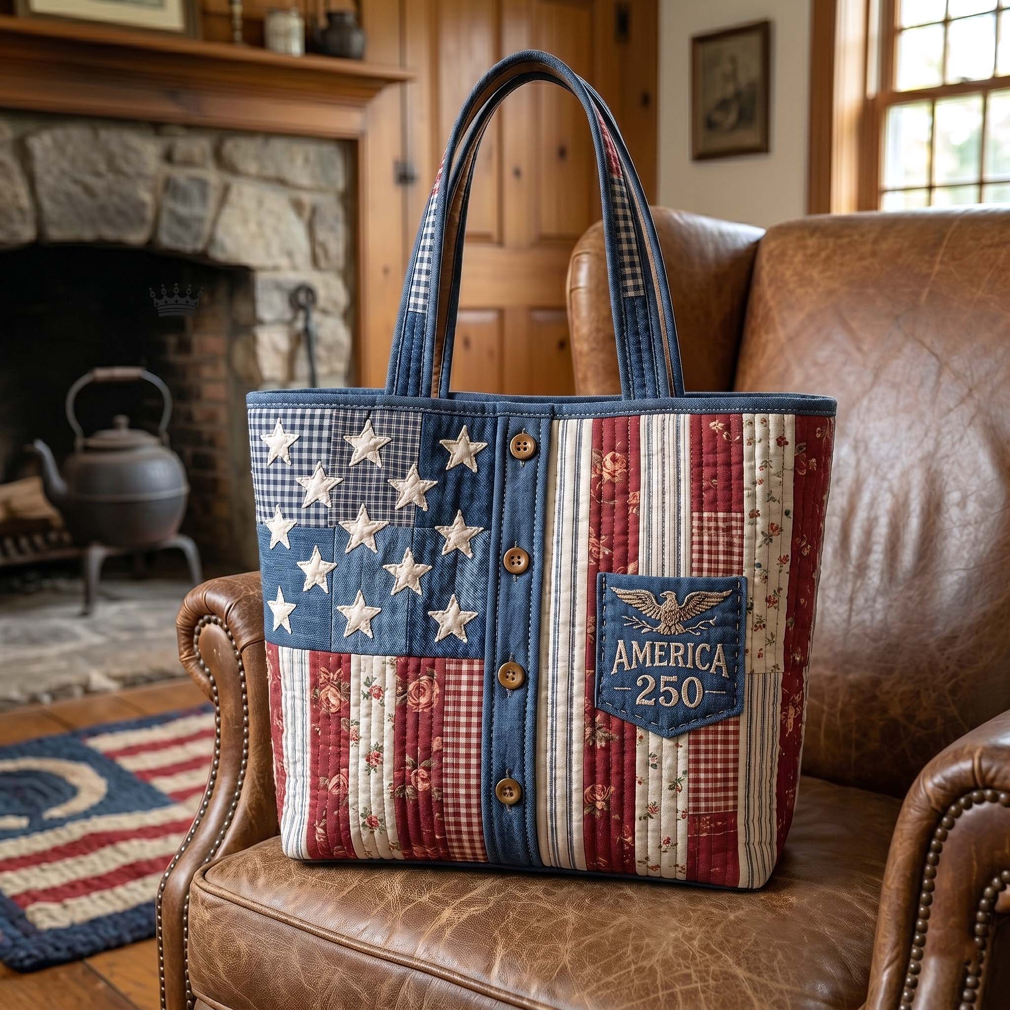 Personalized American Flag Quilted Tote Bag Gift for Her - 250th Anniversary