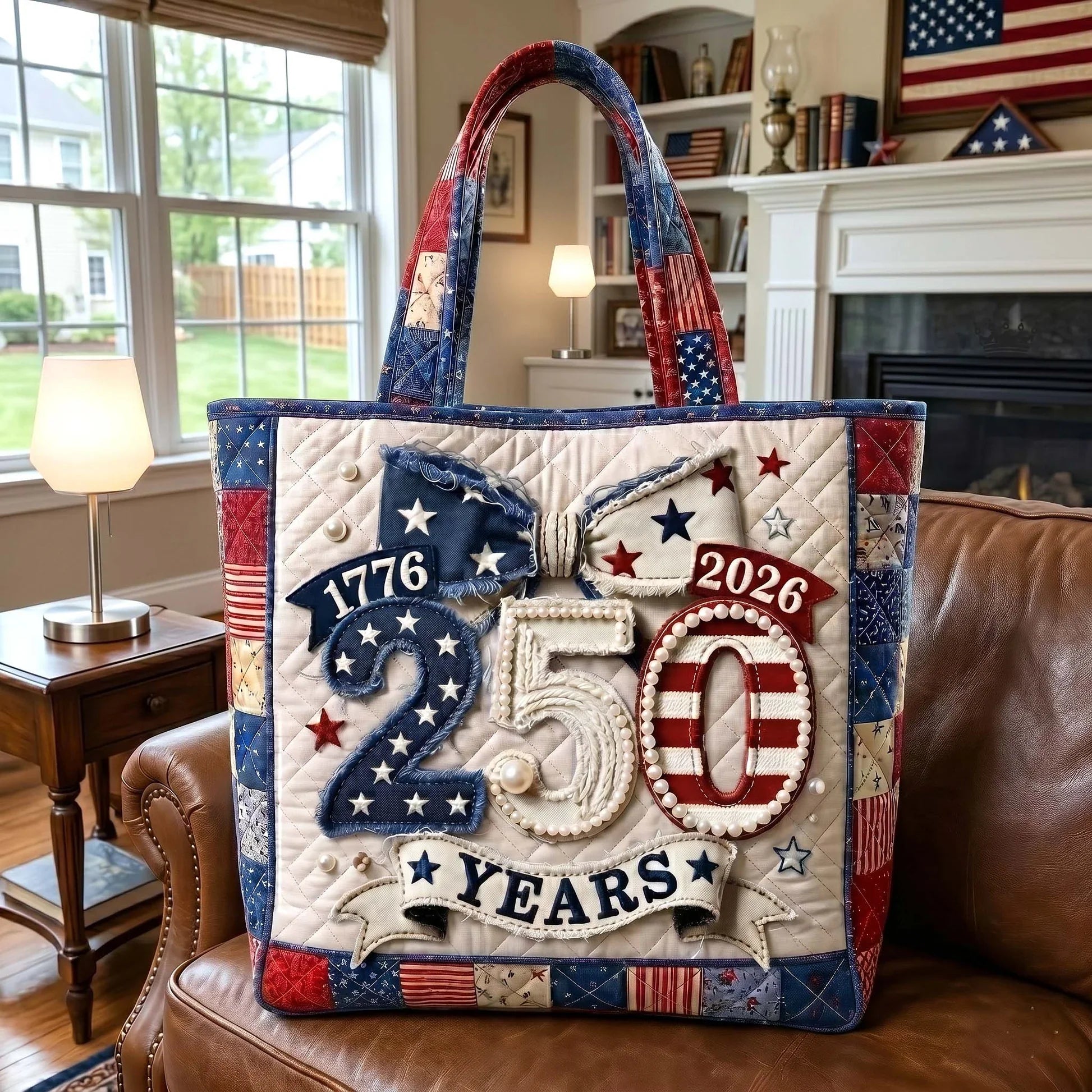 Personalized Quilted Tote Bag USA Flag Design Gift for Her