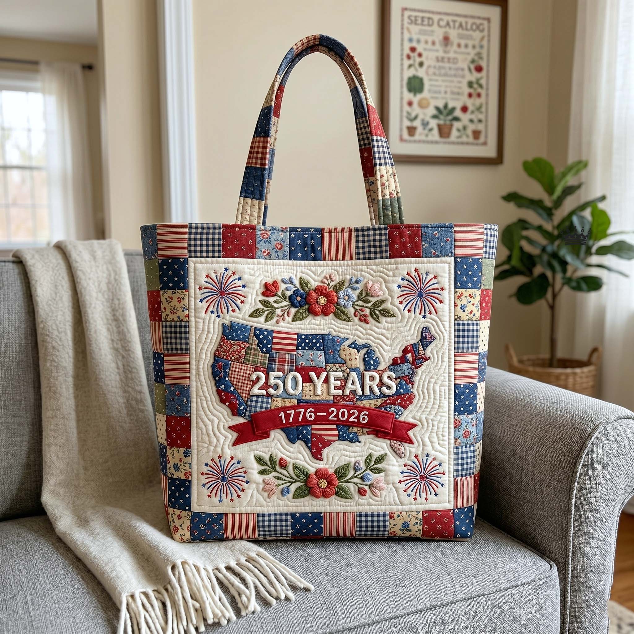 Personalized Patriotic Quilted Tote Bag 250 Years Gift for Her