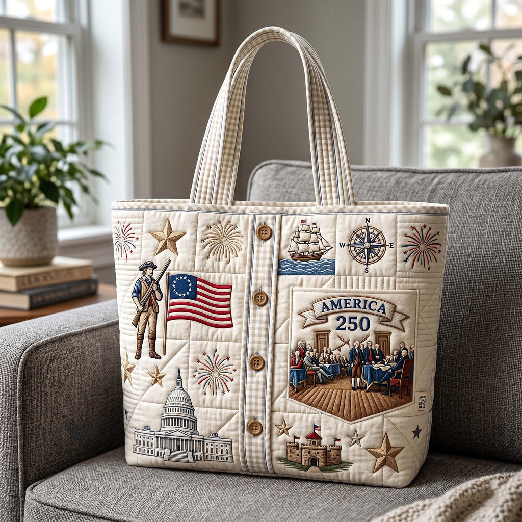 Personalized Patriotic Quilted Tote Bag 250th Anniversary Gift for Her