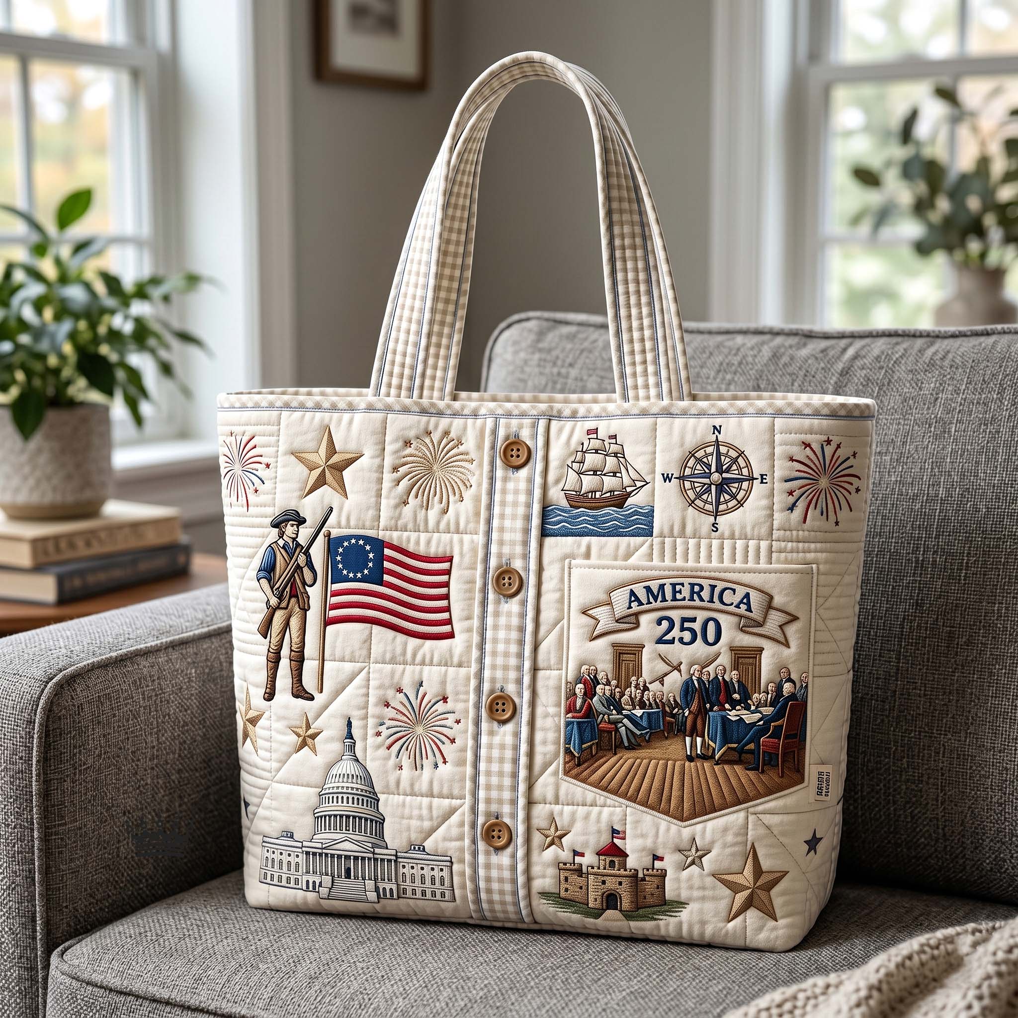 Personalized Patriotic Quilted Tote Bag 250th Anniversary Gift for Her