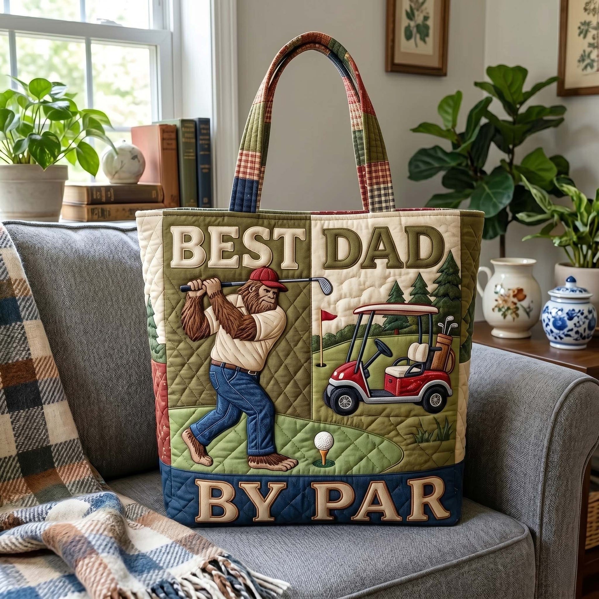 Personalized Quilted Tote Bag Best Dad By Par Gift for Golf Lovers