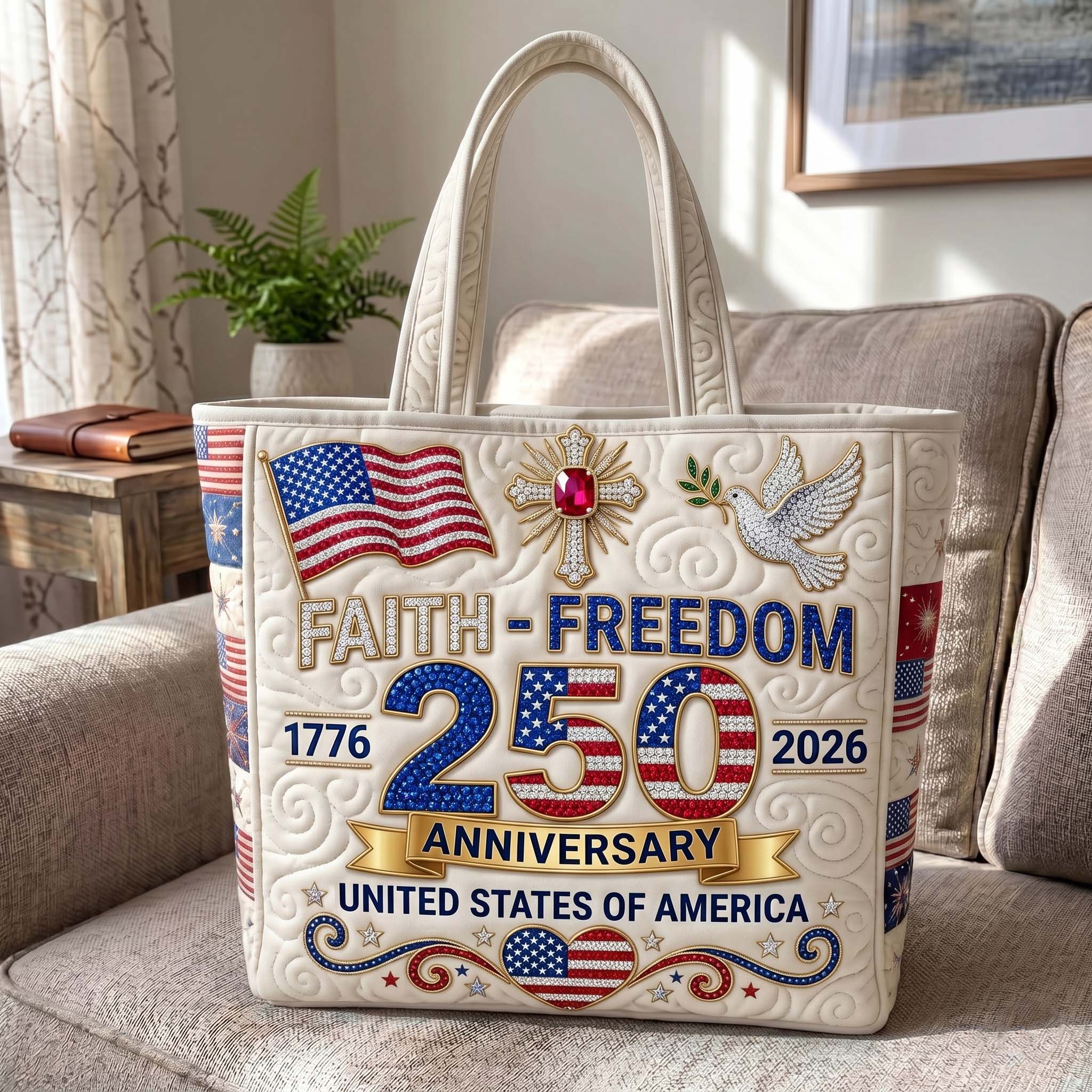 Personalized Patriotic Quilted Tote Bag USA Flag Heart Gift for Her