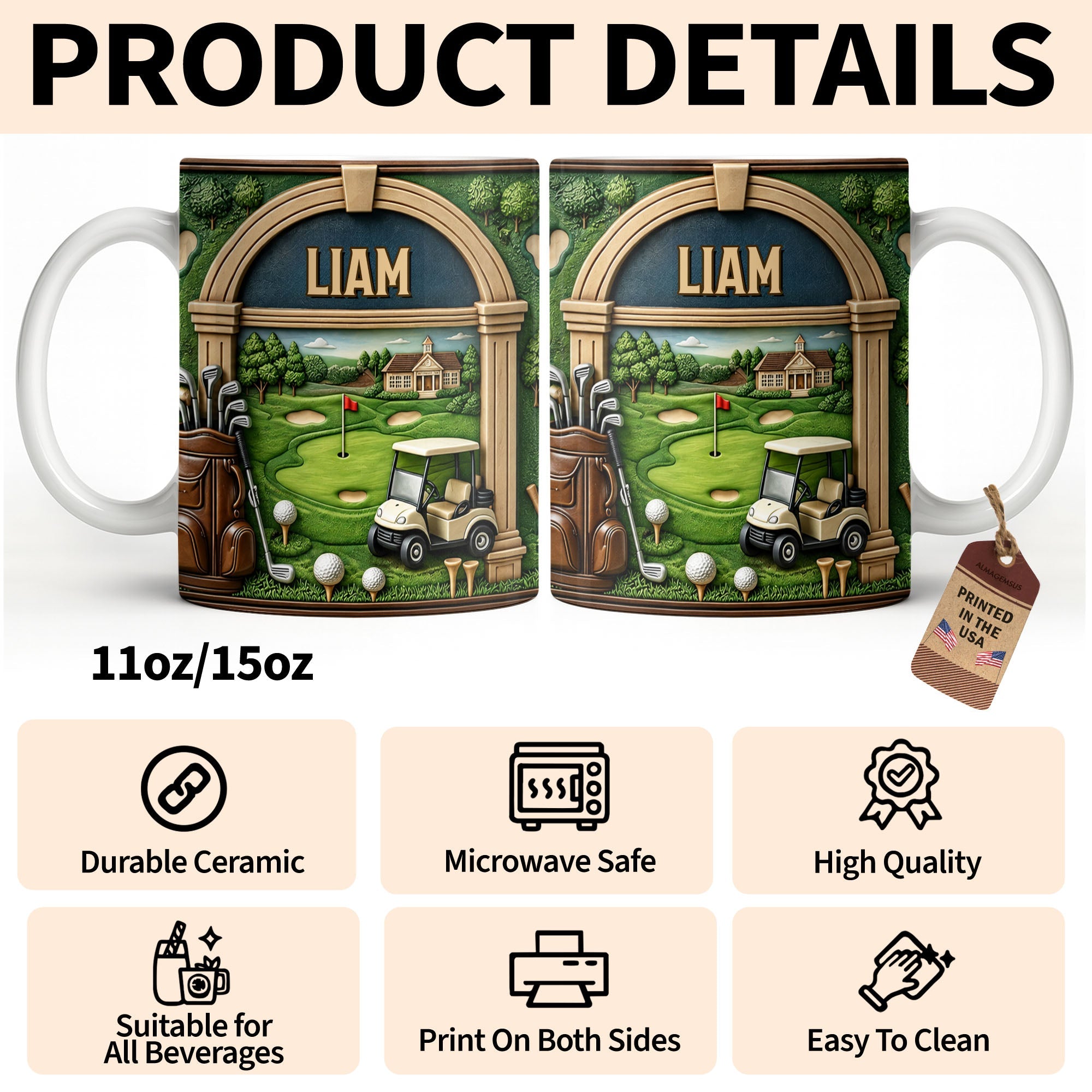Personalized Golf Mug Custom Name Gift for Dad Golf Lovers Edge-to-edge Mug GradoCreations