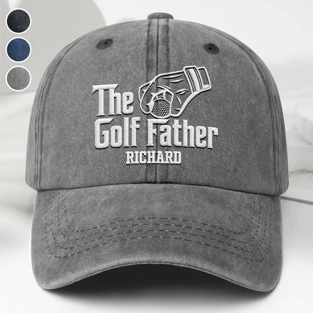Personalized Golf Father Washed Denim Cap Custom Name Gift for Dad Washed Denim Cap GradoCreations