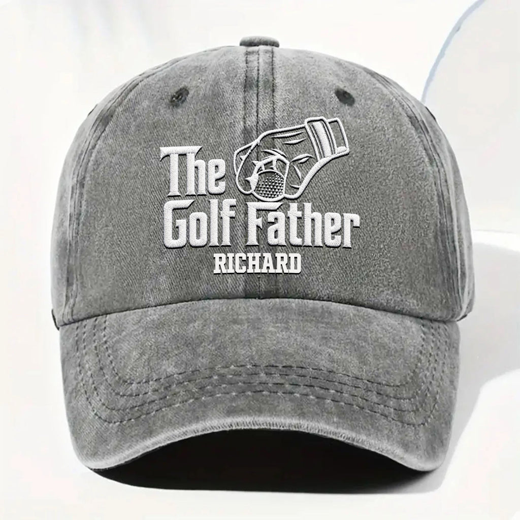 Personalized Golf Father Washed Denim Cap Custom Name Gift for Dad Washed Denim Cap GradoCreations