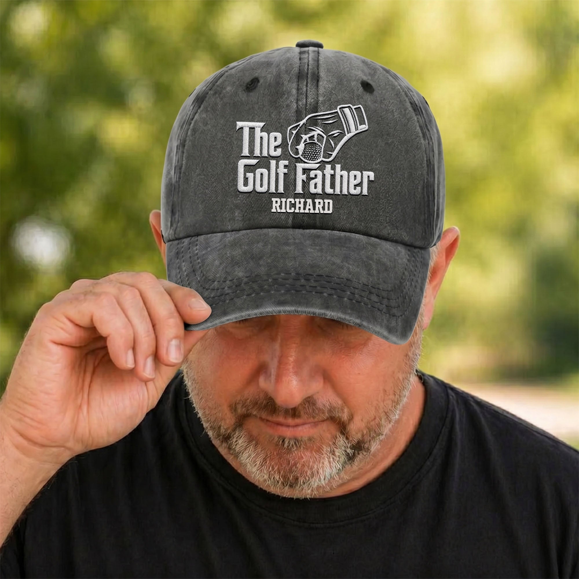 Personalized Golf Father Washed Denim Cap Custom Name Gift for Dad