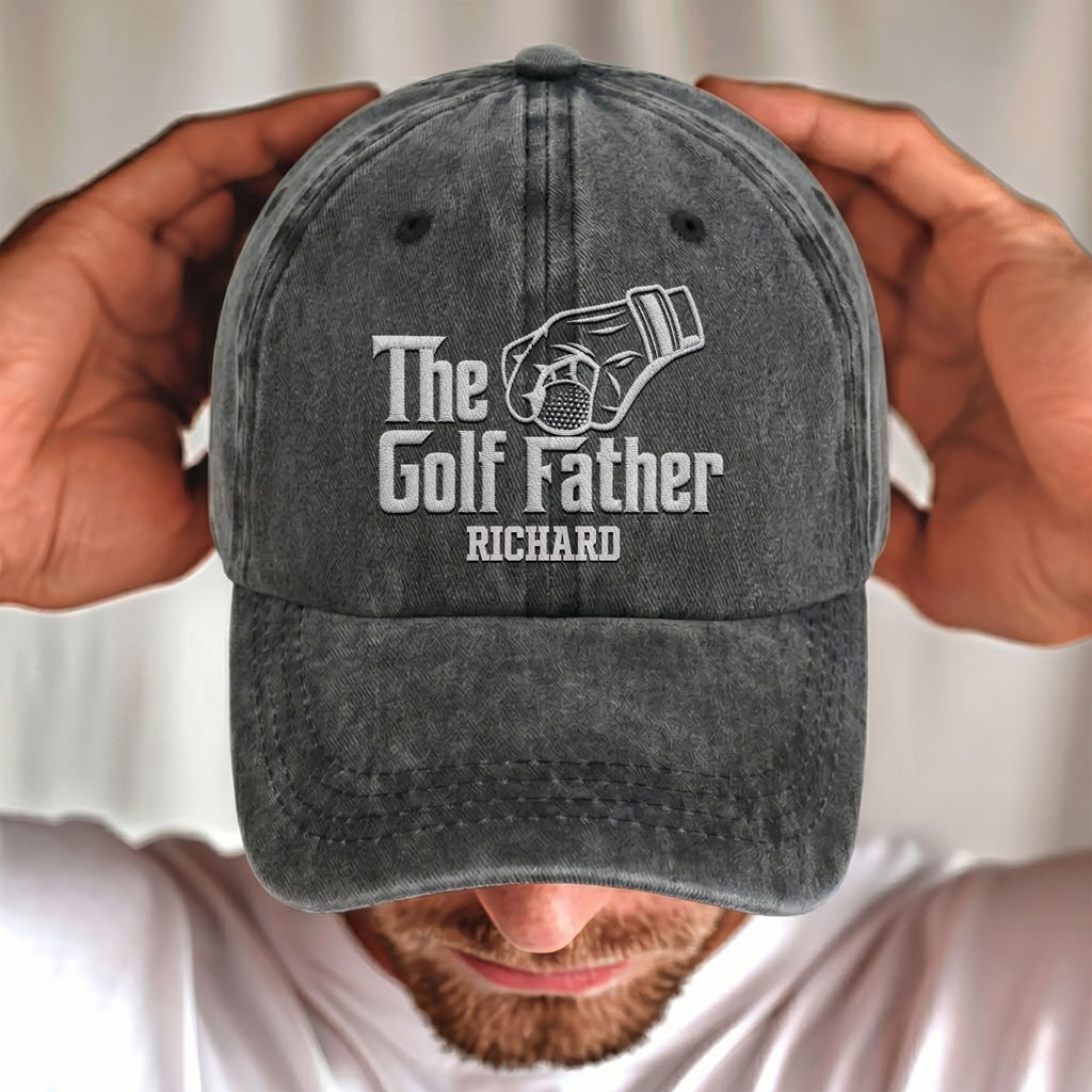 Personalized Golf Father Washed Denim Cap Custom Name Gift for Dad Washed Denim Cap GradoCreations