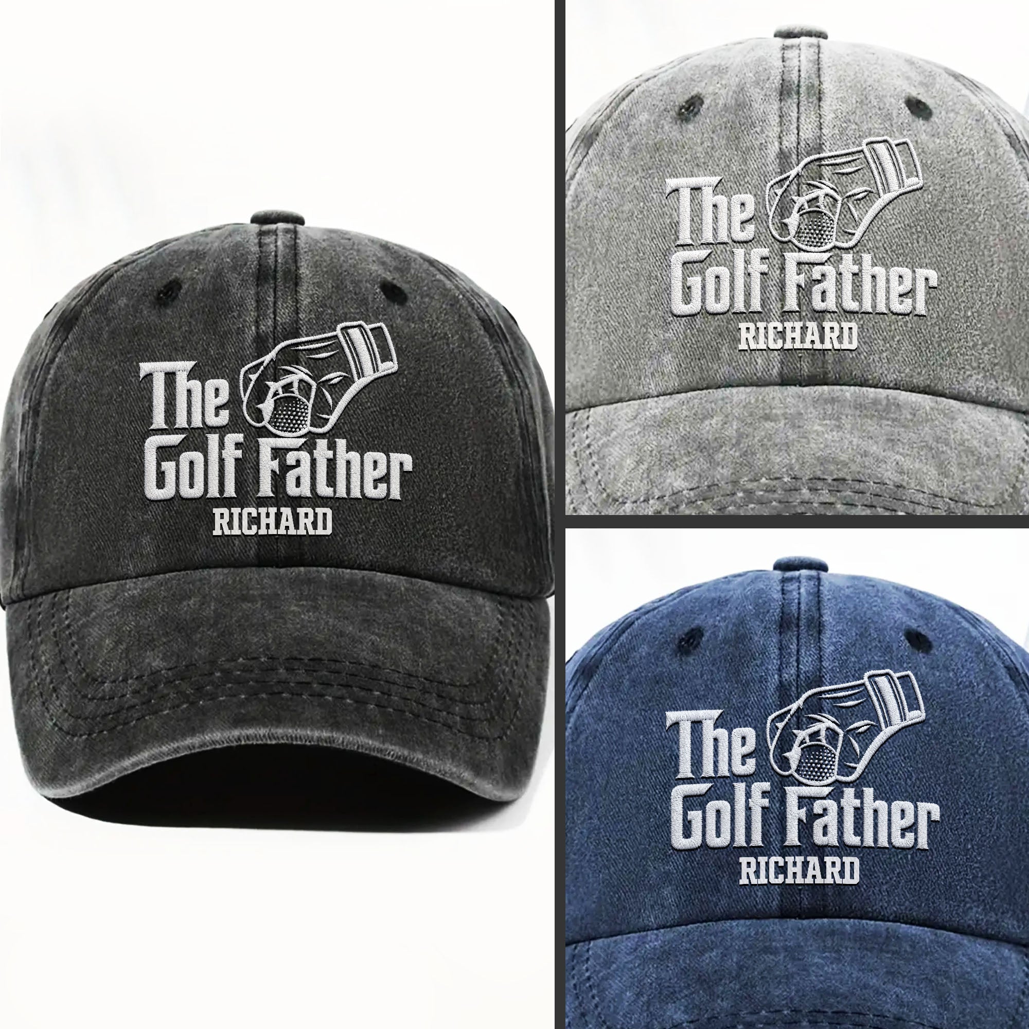 Personalized Golf Father Washed Denim Cap Custom Name Gift for Dad Washed Denim Cap GradoCreations