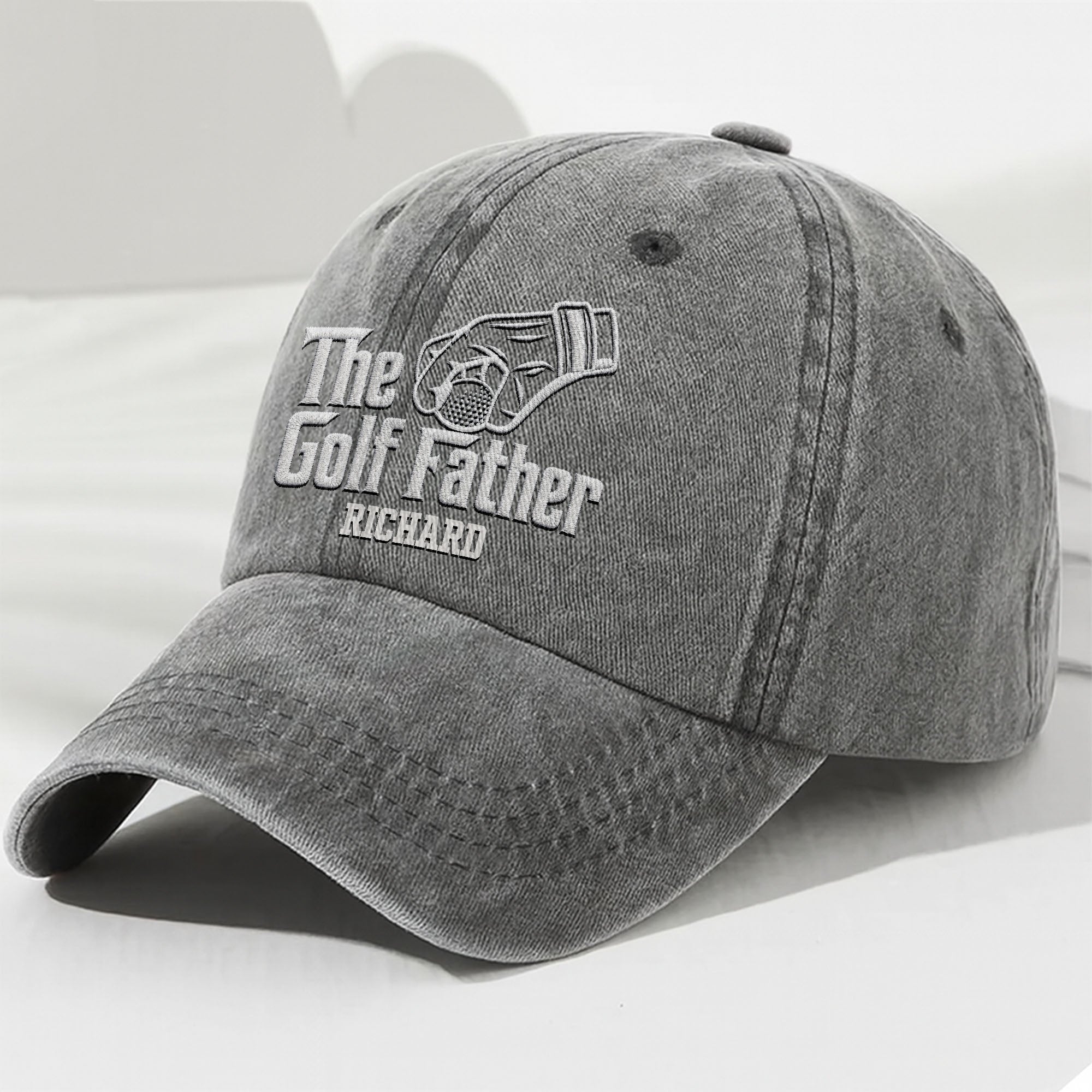 Personalized Golf Father Washed Denim Cap Custom Name Gift for Dad Washed Denim Cap GradoCreations