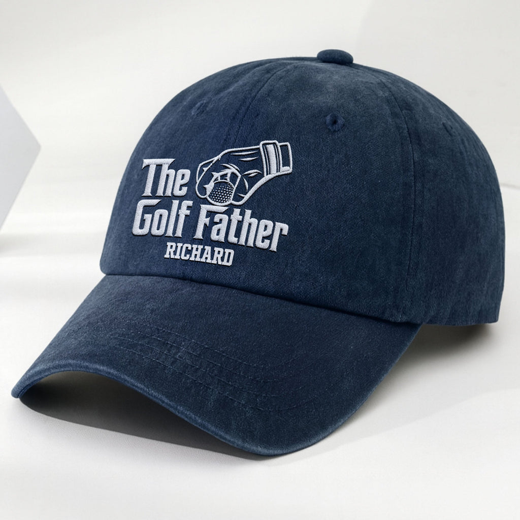 Personalized Golf Father Washed Denim Cap Custom Name Gift for Dad Washed Denim Cap GradoCreations