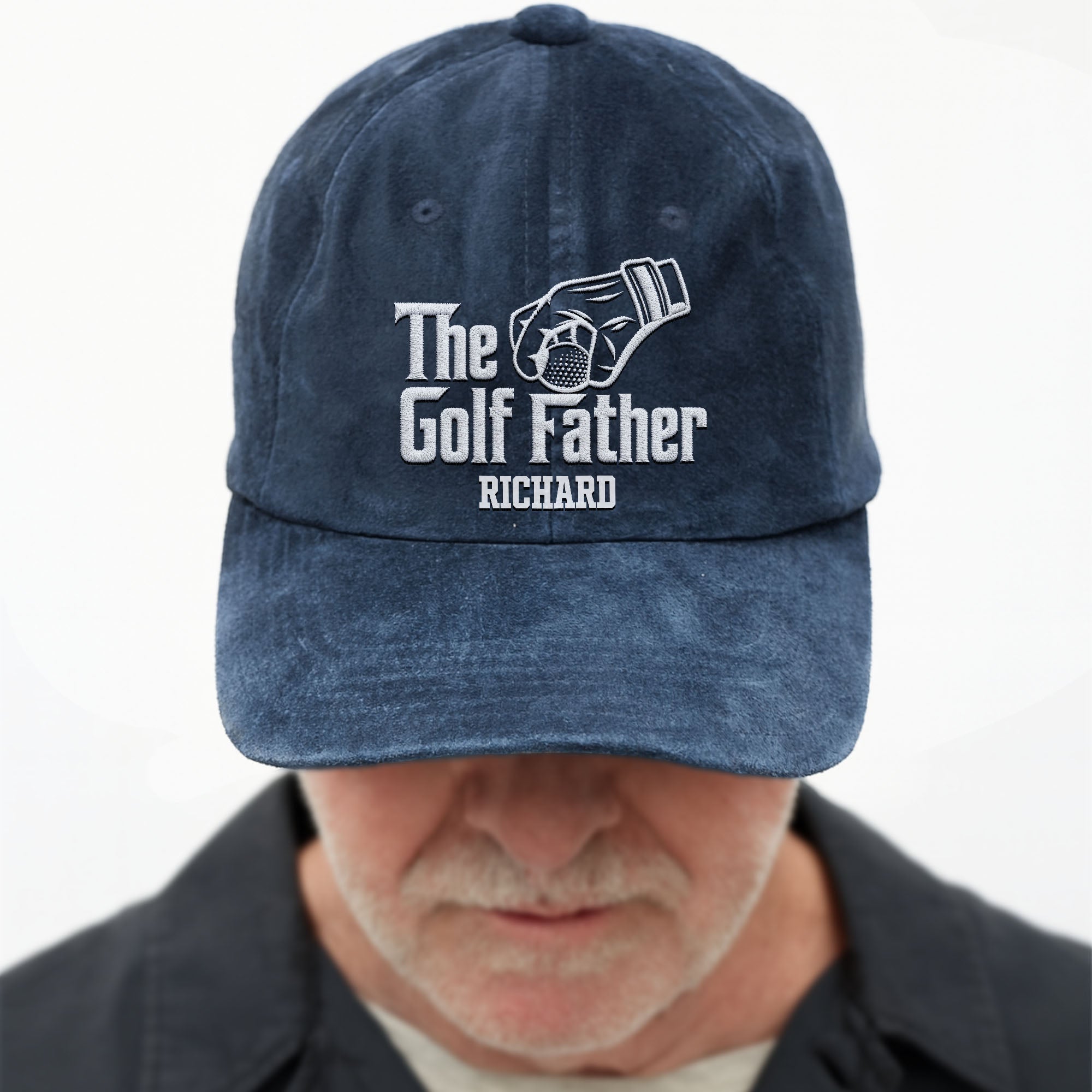 Personalized Golf Father Washed Denim Cap Custom Name Gift for Dad
