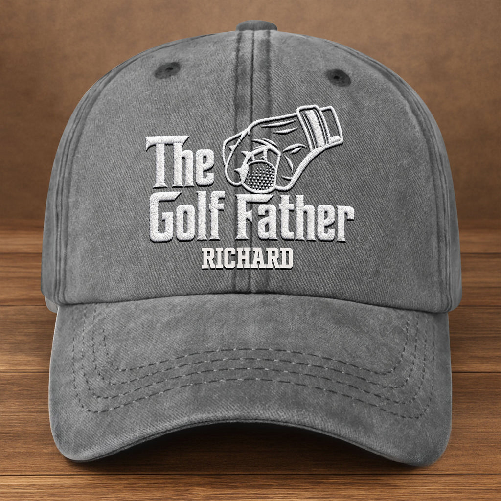 Personalized Golf Father Washed Denim Cap Custom Name Gift for Dad Washed Denim Cap GradoCreations