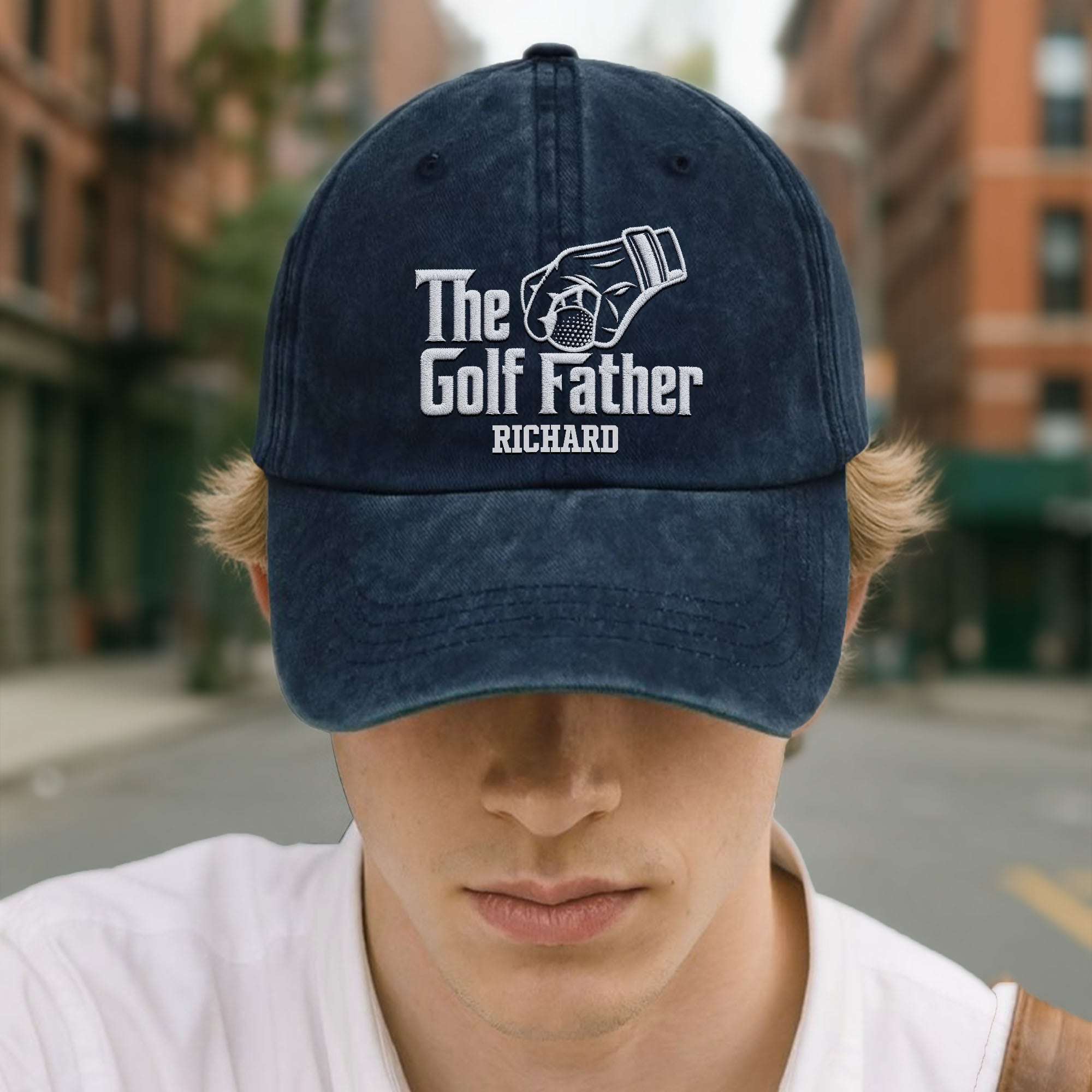 Personalized Golf Father Washed Denim Cap Custom Name Gift for Dad