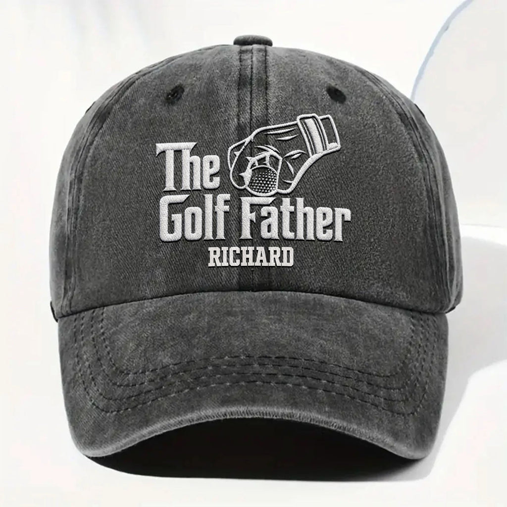 Personalized Golf Father Washed Denim Cap Custom Name Gift for Dad Washed Denim Cap GradoCreations