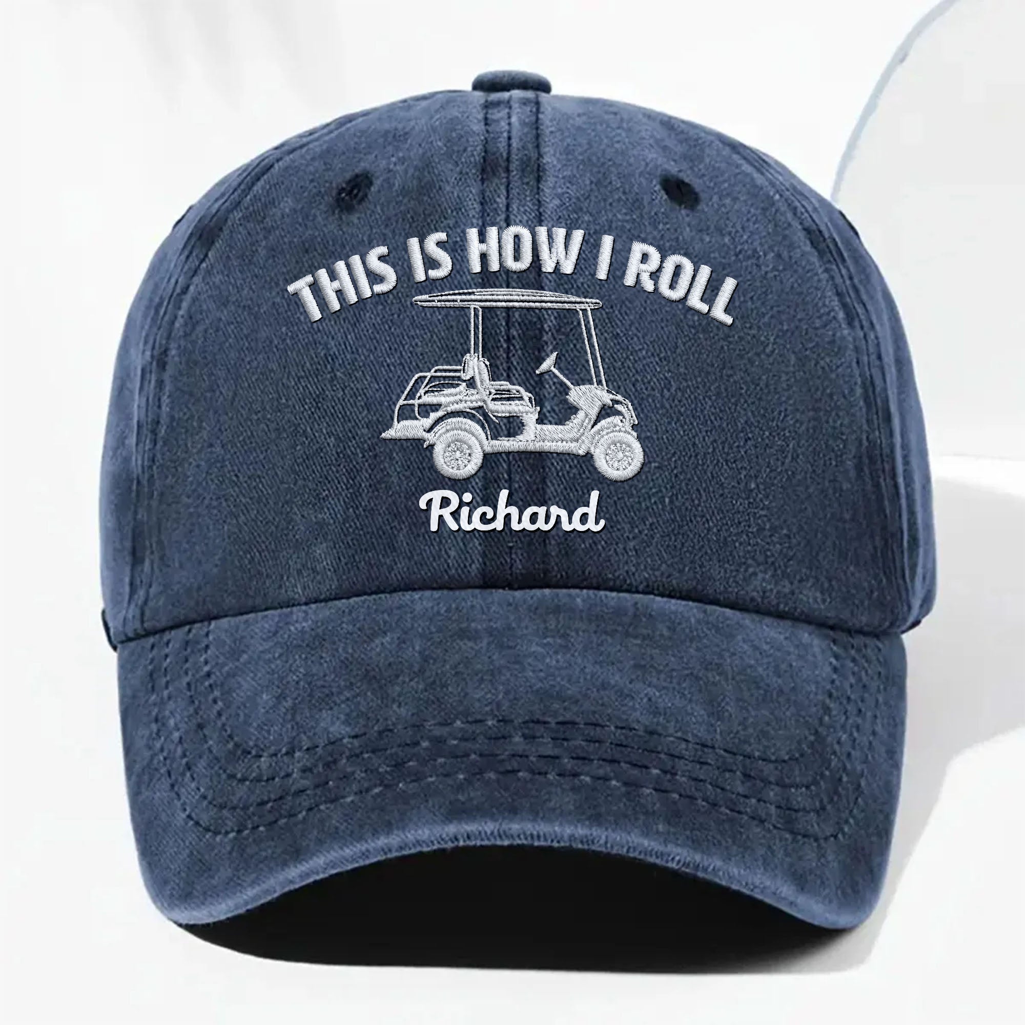 Personalized Washed Denim Cap Custom Name Gift for Golf Dad